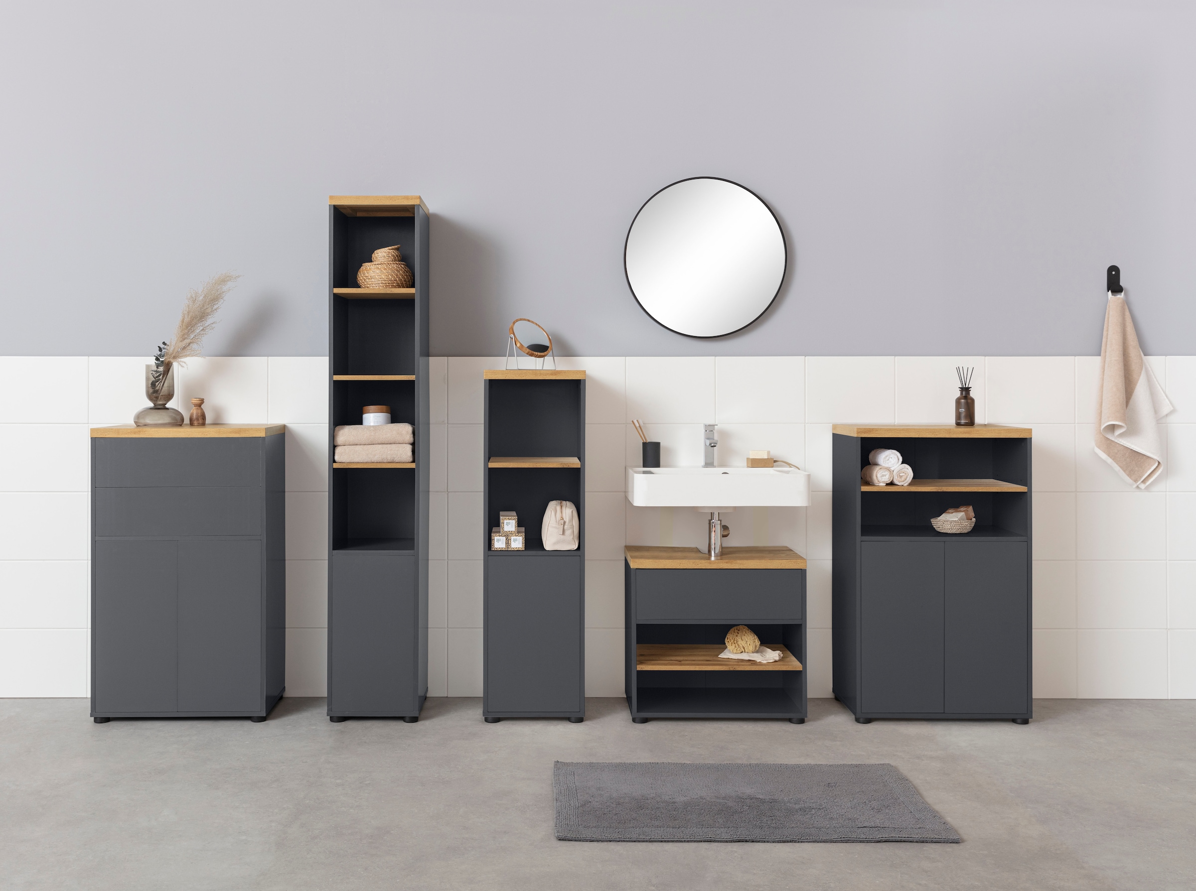 und cm Siphonausschnitt, Places im Funktion, Online-Shop Push-to-open »Thessa«, 56,5 x Style 60 Waschbeckenunterschrank BxH: kaufen of Klappe