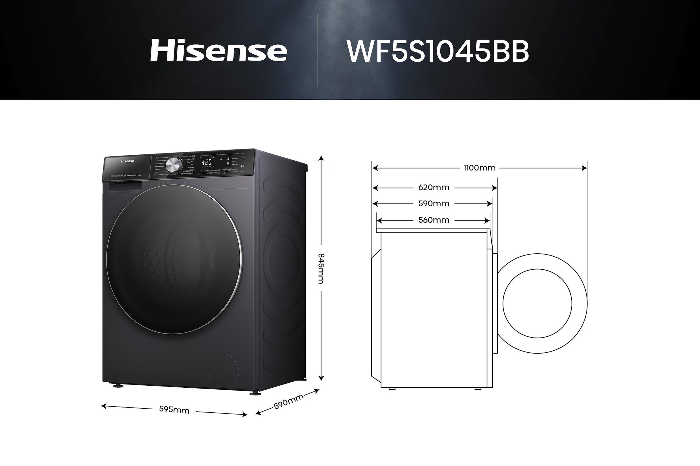 Hisense Waschmaschine »WF5S1045BB« 10,5 kg 1400 U/min AutoDosing