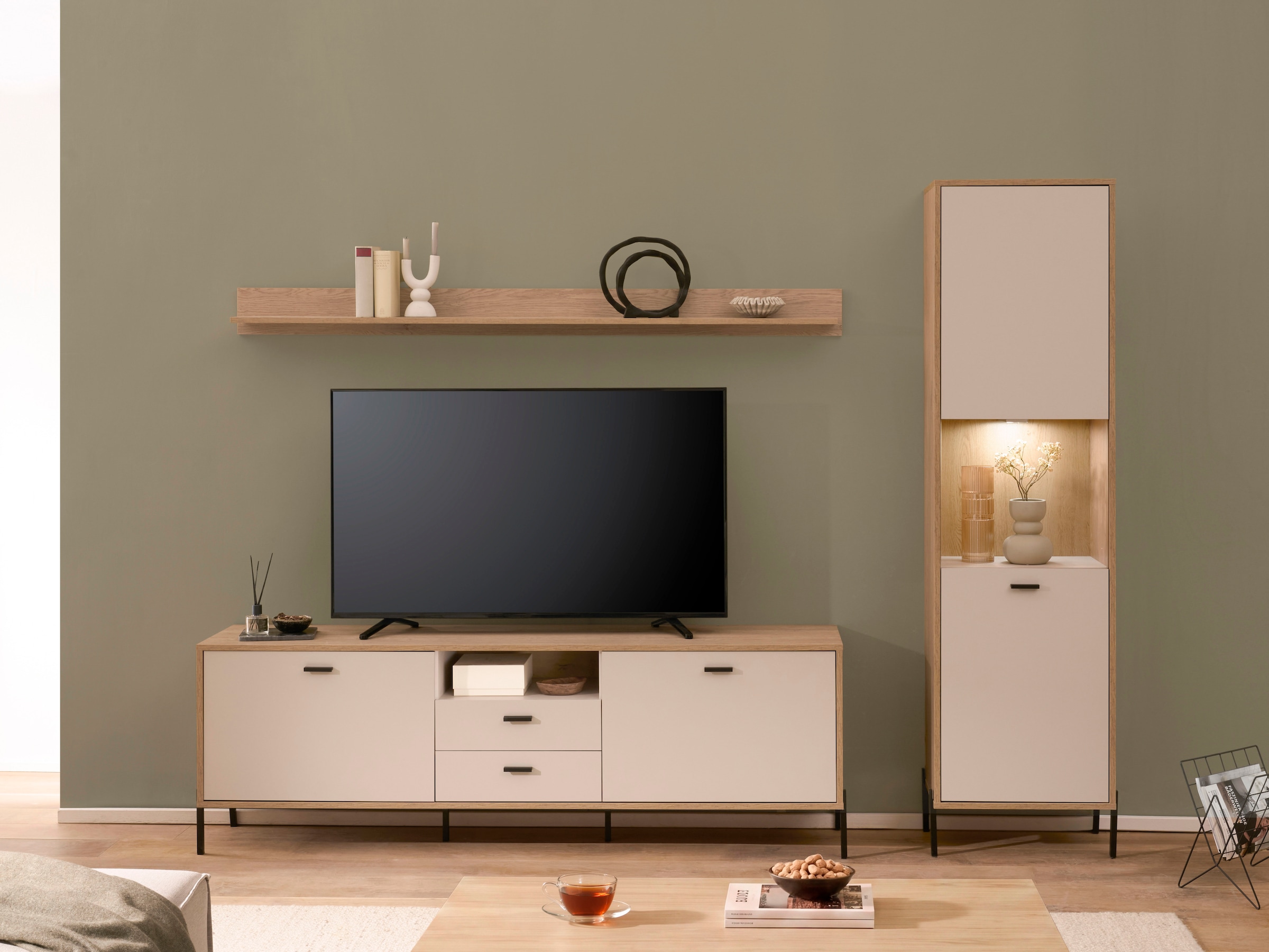 Home affaire Wohnwand »Fredericia, moderne Anbauwand, Komplettset in Kaschmir« Set, 3 Stk. tlg.