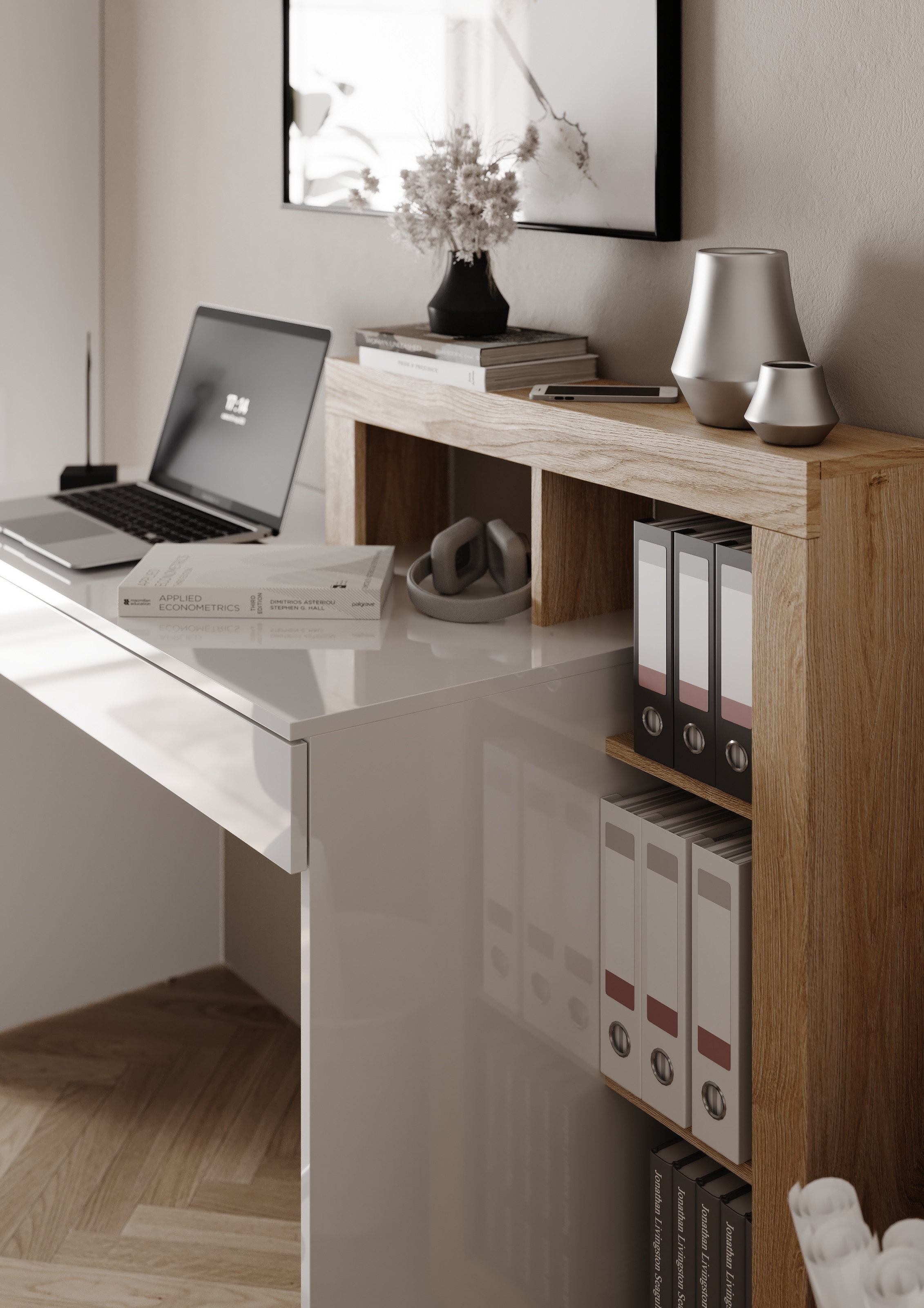 INOSIGN Schreibtisch »Hamburg, Breite 138 cm, Tiefe 50 cm, mit Schubkasten u. Aufsatz/Regal«, Computertisch, Arbeitstisch, Schminktisch, Arbeitsplatz, 4 Fächer