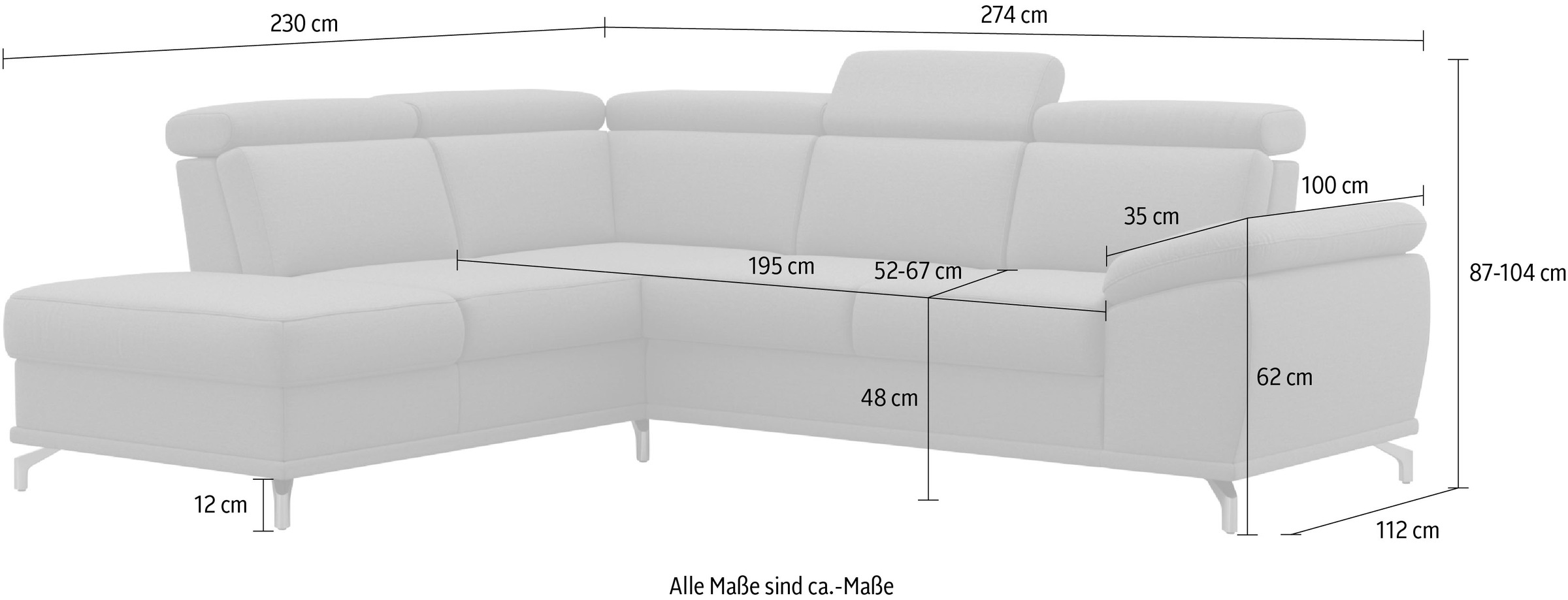 sit&more Ecksofa »Cabrio L-Form, mit Sitztiefenverstellung, Arm- und Kopfteilverstellung«, 3 Nierenkissen, Federkern, optional Bettfunktion und Stauraum