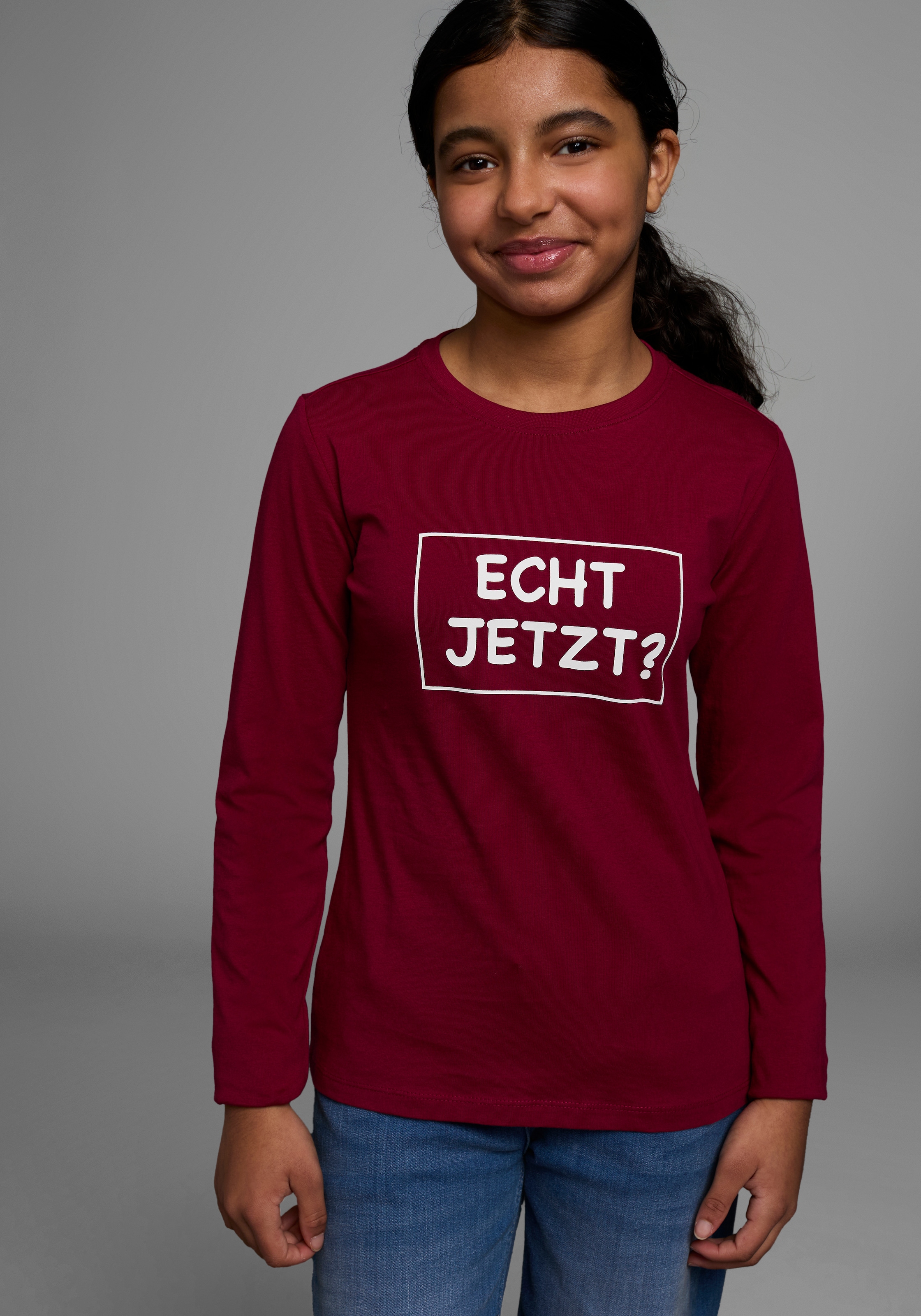 KIDSWORLD Langarmshirt »ECHT JETZT?«, Langarm, Basic-Passform, mit peppigem und dynamischem Aufdruck