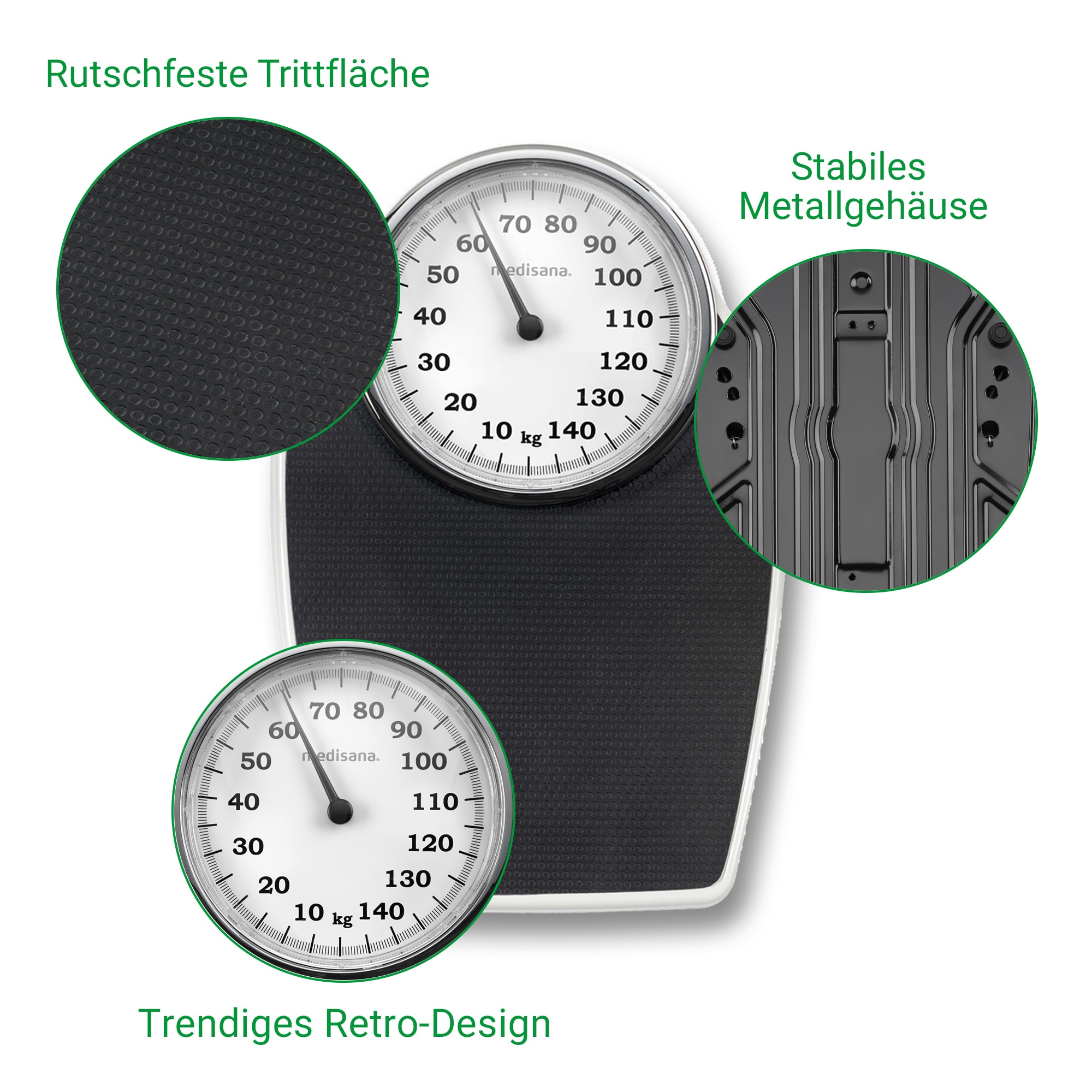 Medisana Personenwaage »PSD 40461«, Retrodesign, Batteriefrei, mechanische Funktion, analoge Vollsicht