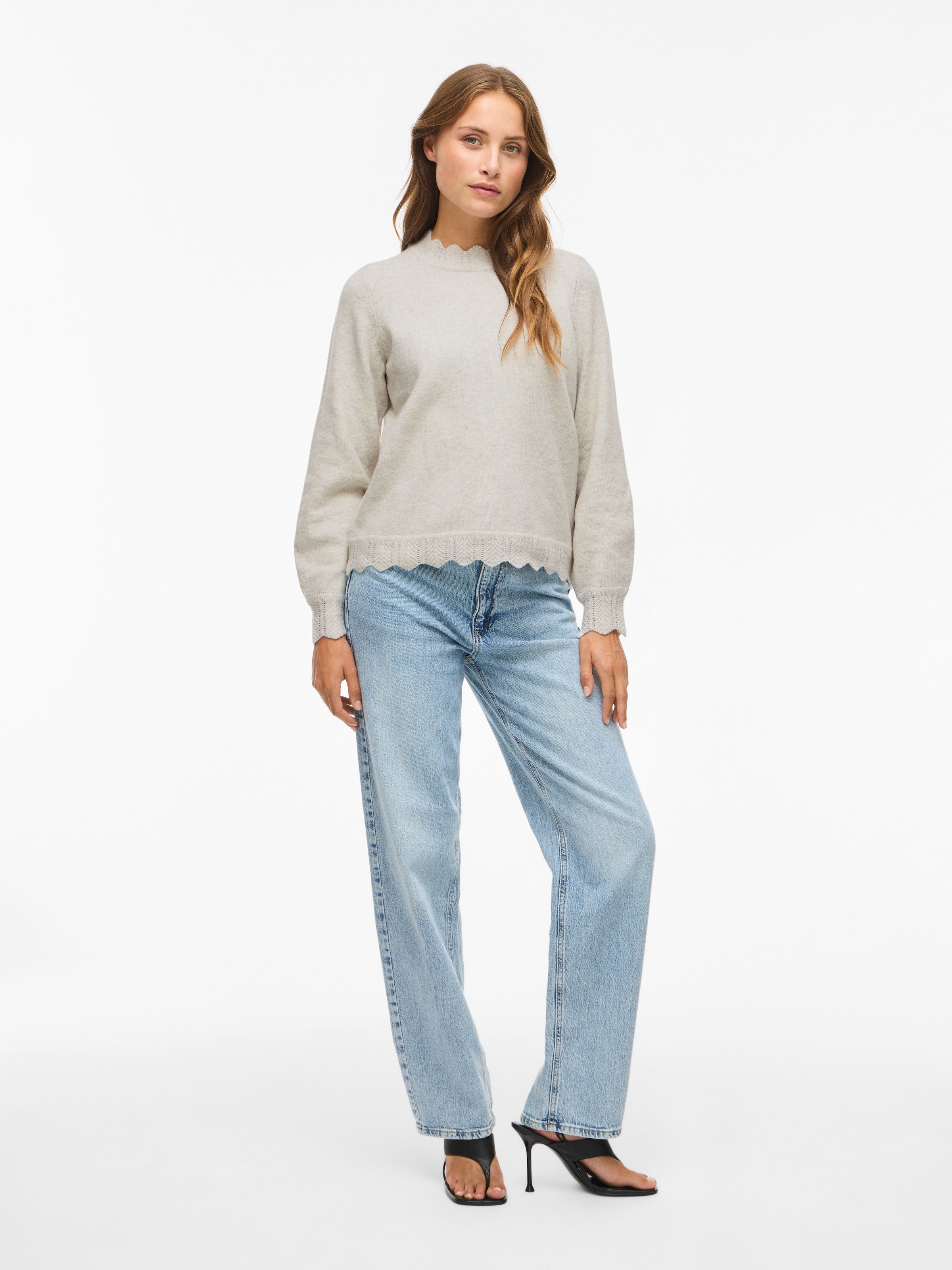 Vila Strickpullover »VINIKOLINA O-NECK L/S KNIT TOP - NOOS« Materialmix, regular fit