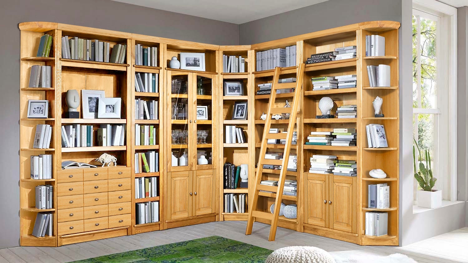 Home affaire Bücherregal »Soeren«, aus massiver Kiefer, in 2 Höhen, Tiefe 29 cm, mit 5 Schubkästen