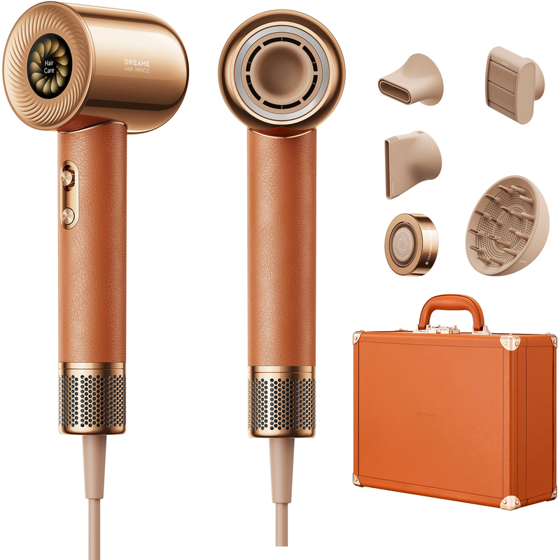 DREAME Haartrockner »Miracle High-Speed-Haartrockner« 1.600 W 5 Aufsätze mit einem hochwertigen Aufbewahrungskoffer goldfarben Motor mit bis zu...