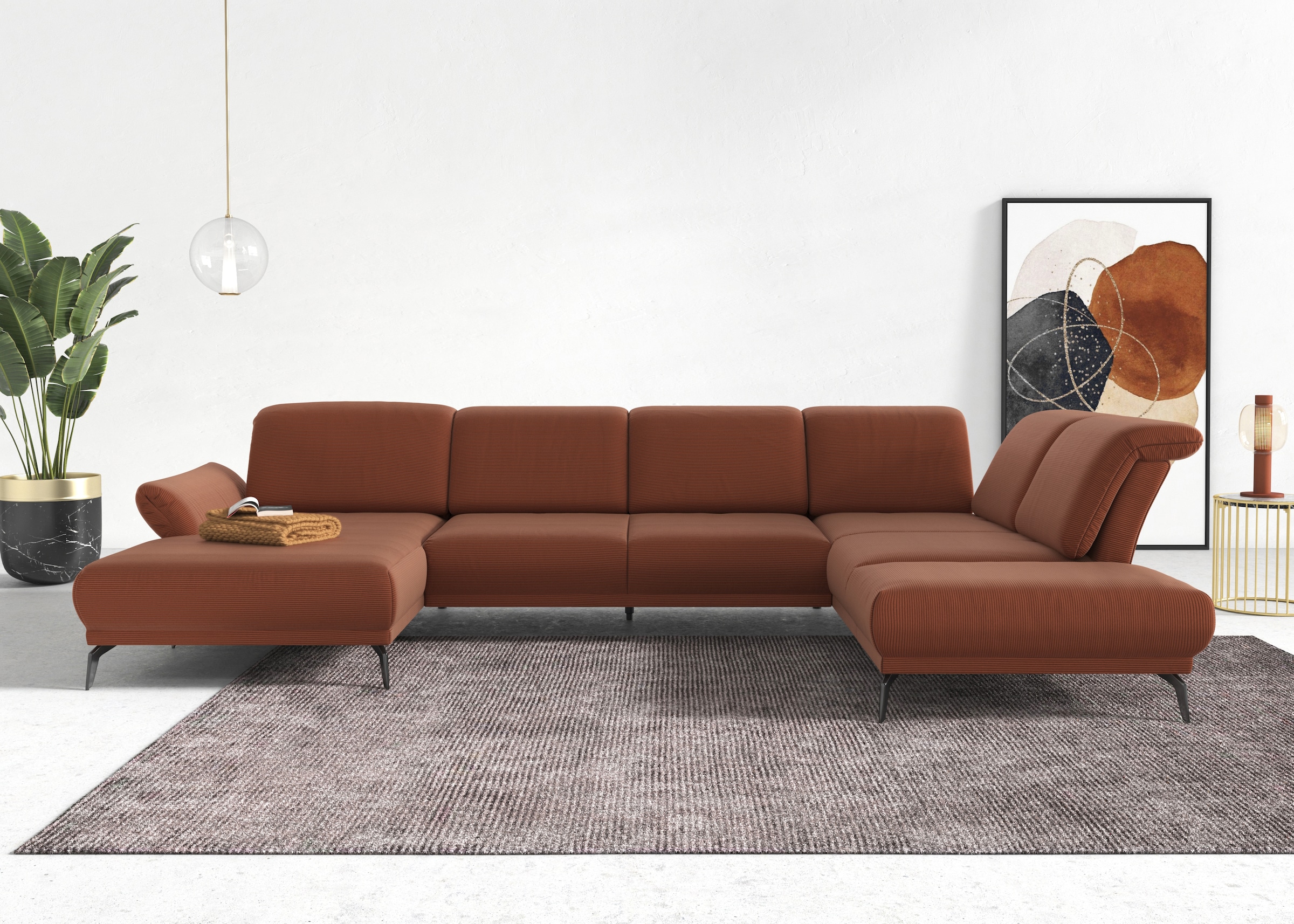 INOSIGN Wohnlandschaft »Coco U-Form«, Sitztiefen-, Arm- und Kopfteilverstellung, Cord-Bezug, Fußhöhe 15 cm