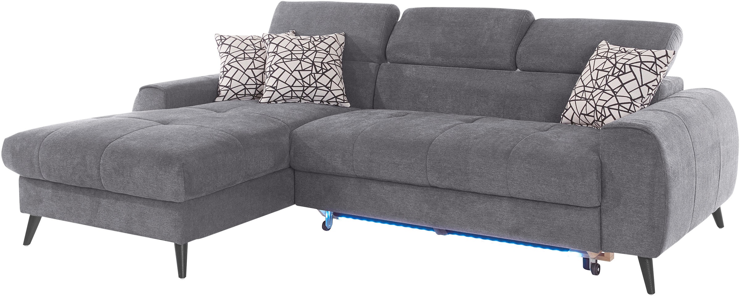 COTTA Ecksofa »Mia L-Form mit 3 Zierkissen«, wahlweise mit Bettfunktion, Bettkasten, Beleuchtung & Wireless-Charger