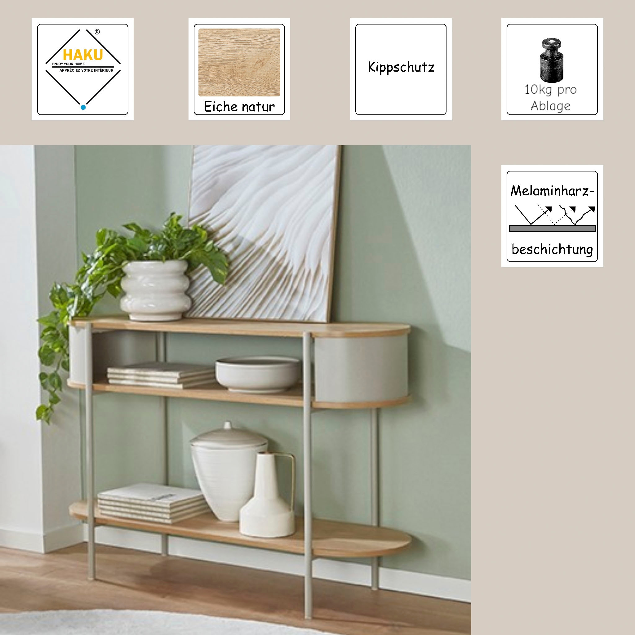 HAKU Konsolentisch »Beistelltisch« 1 Stk. tlg. oval - aus MDF Braun B/T/H 110/39/76 cm