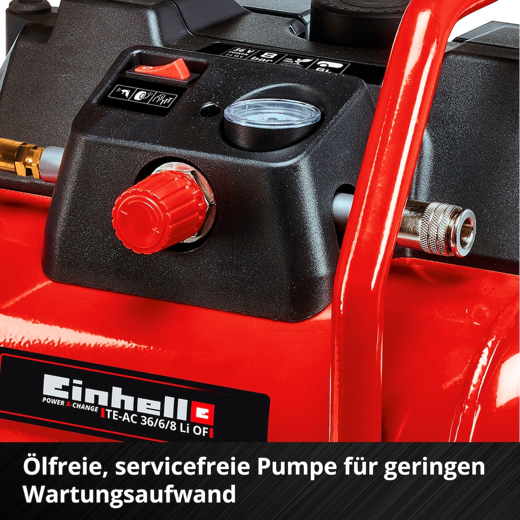 Einhell Kompressor »TE-AC 36/6/8 Li OF Set-Solo«, (5 tlg.)