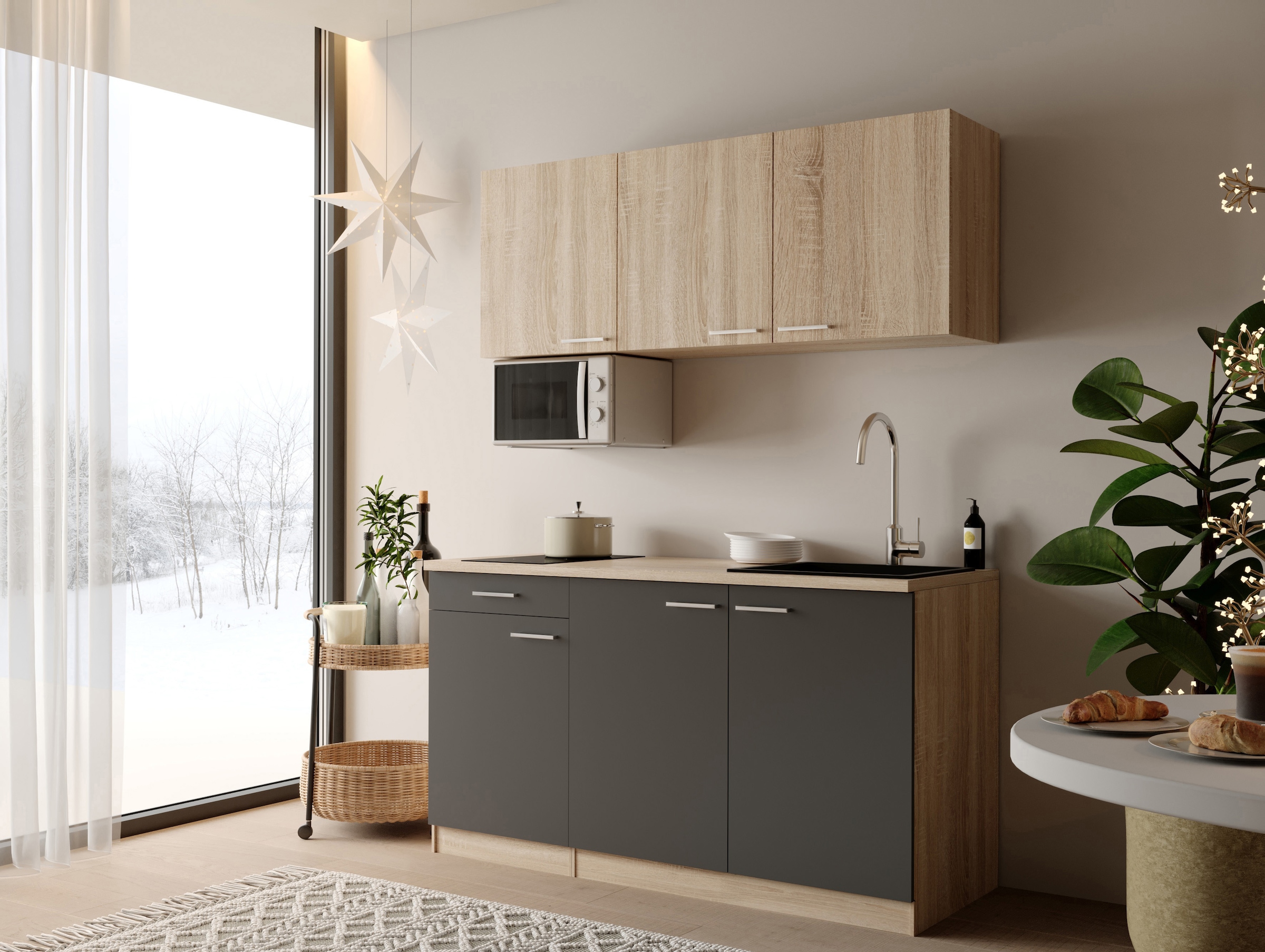 RESPEKTA Pantryküche »Ingrid, inkl. Mikrowelle« zerlegt, wahlweise mit Kühlschrank, Soft-Close-Funktion, Breite 150 cm