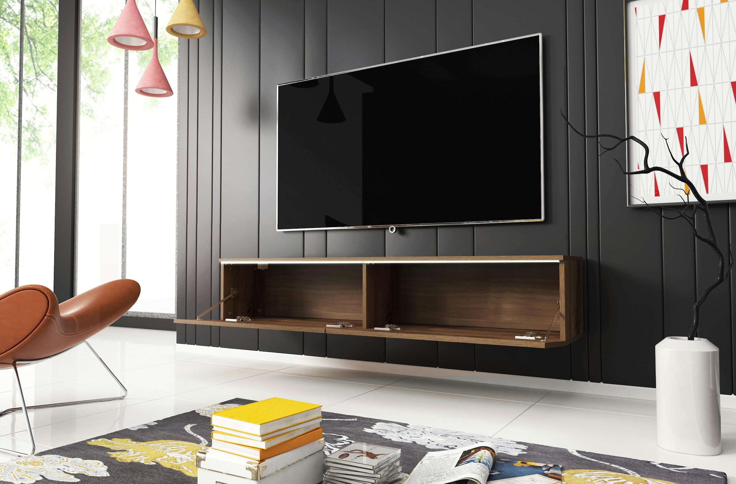 INOSIGN Lowboard »LOWBOARD D, wahlweise mit oder ohne Beleuchtung«, modernes TV-Board ohne Griffe, mit viel Stauraum,stehend und hängend
