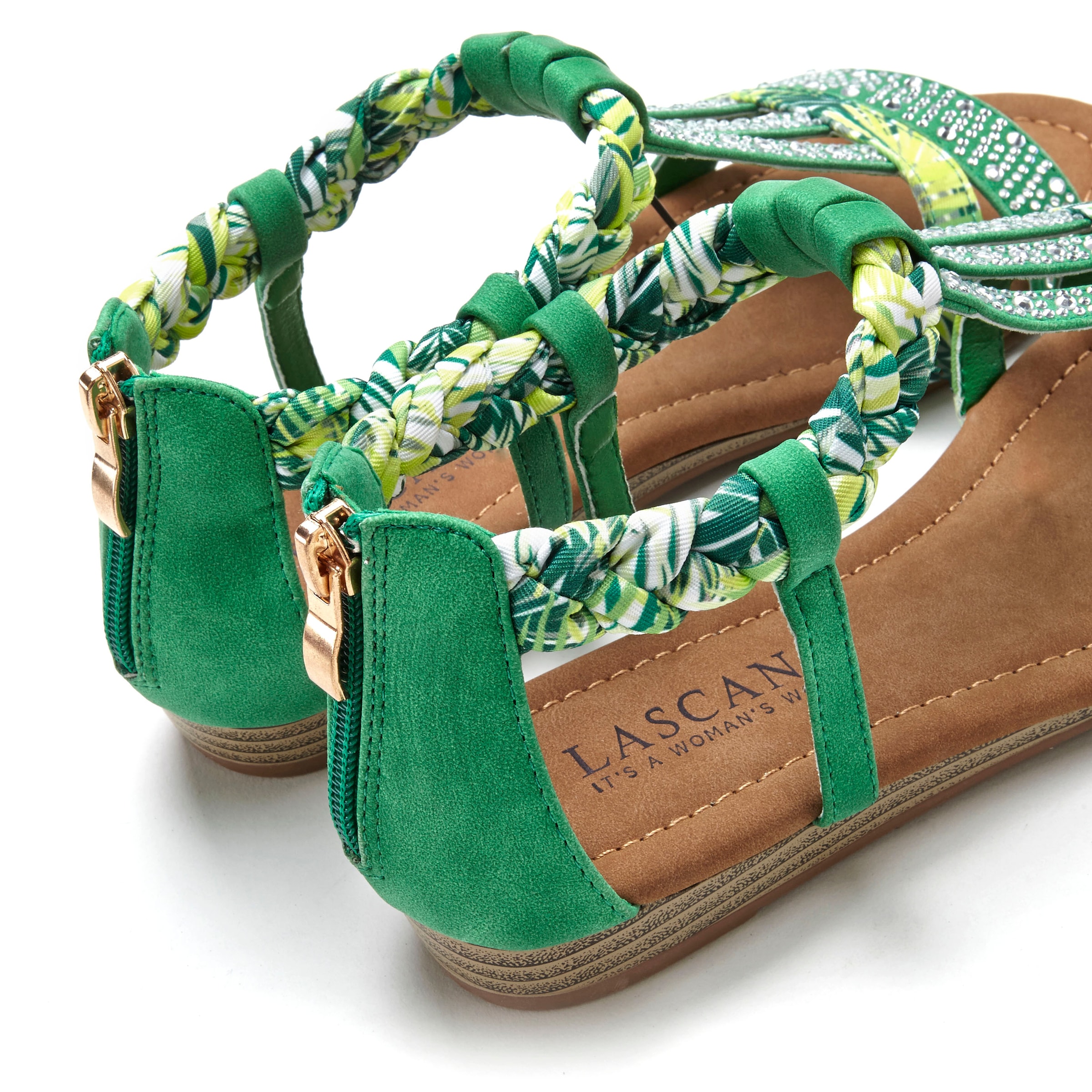LASCANA Sandale »Sommerschuh«, Sandalette, Sommerschuh mit Verzierung und kleinem Keilabsatz VEGAN