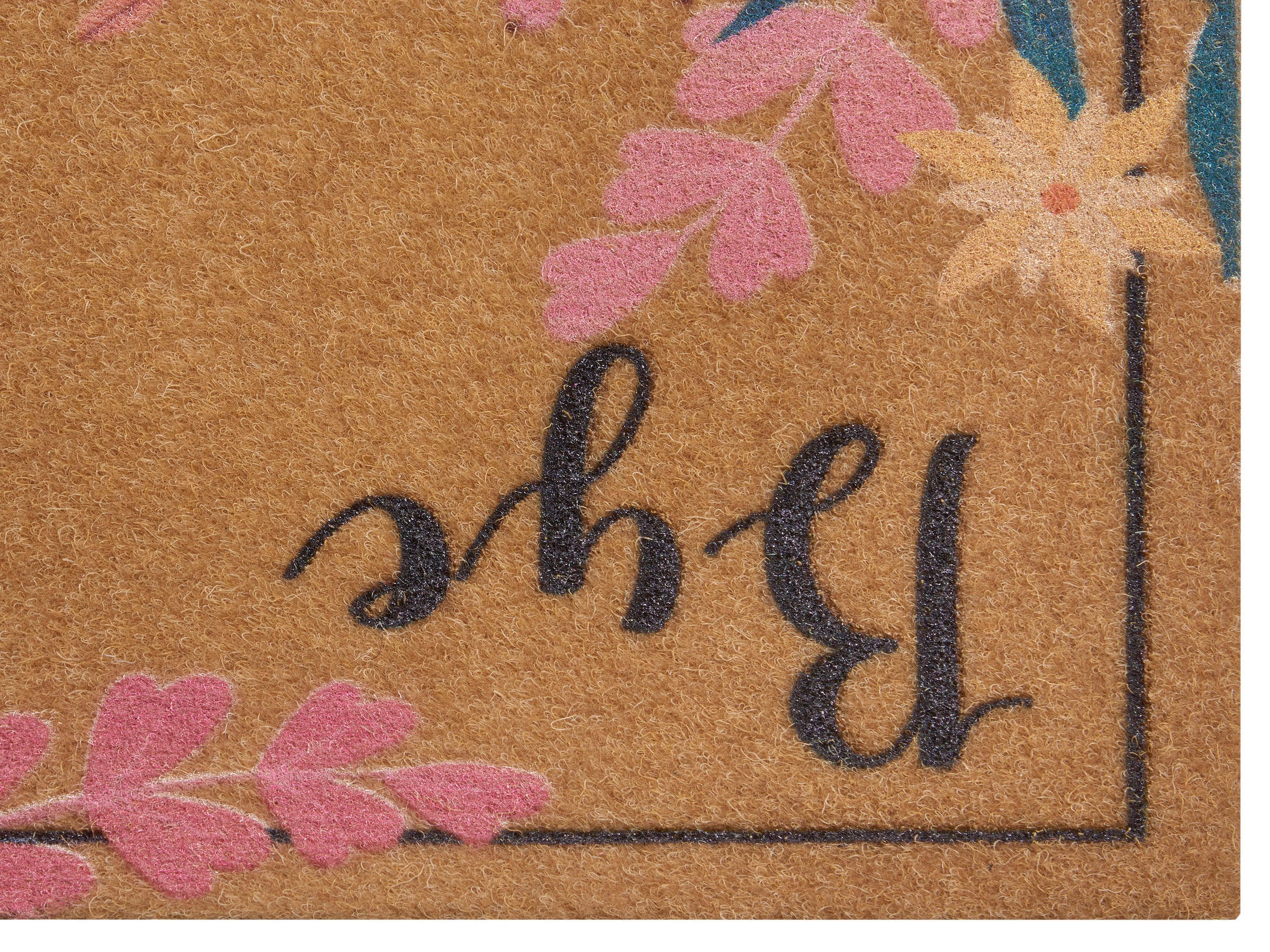 my home Fußmatte »Kokos Blumen, Türmatte«, rechteckig, 10 mm Höhe, Kokos-Look, Schrift, Floral, robust, Eingang, Türvorleger, rutschfest
