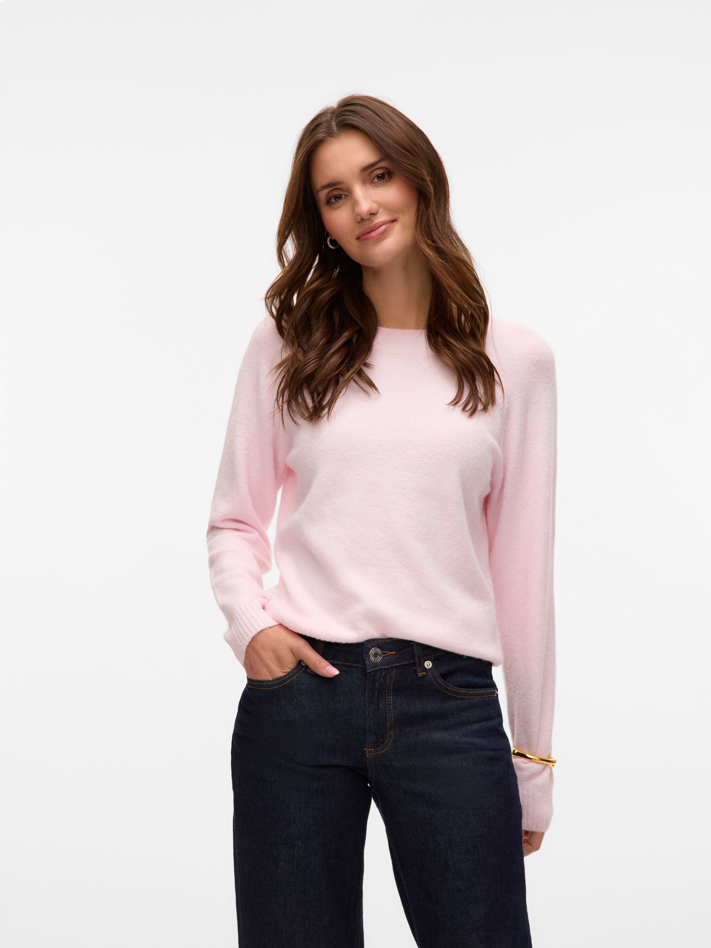 Vero Moda Rundhalspullover »Vmdoffy Ls O-Neck Blouse Ga Noos« Materialmix, Regular Fit