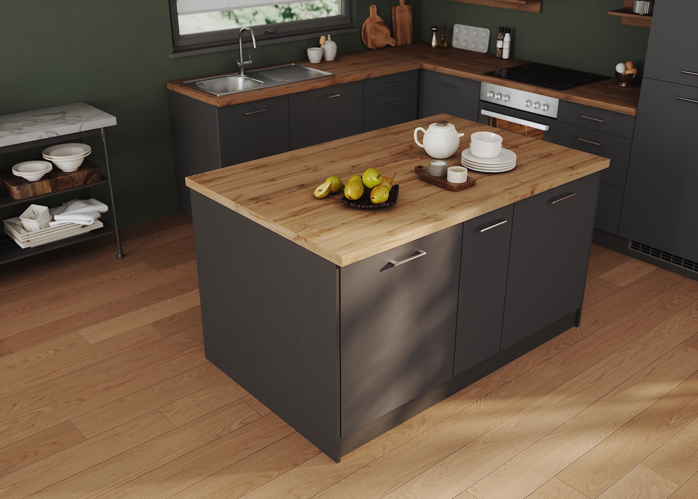 KOCHSTATION Kücheninsel »KS-Milan«, Stellmaß 153/100 cm, viel Stauraum, Lebensmittelpunkt: Küche