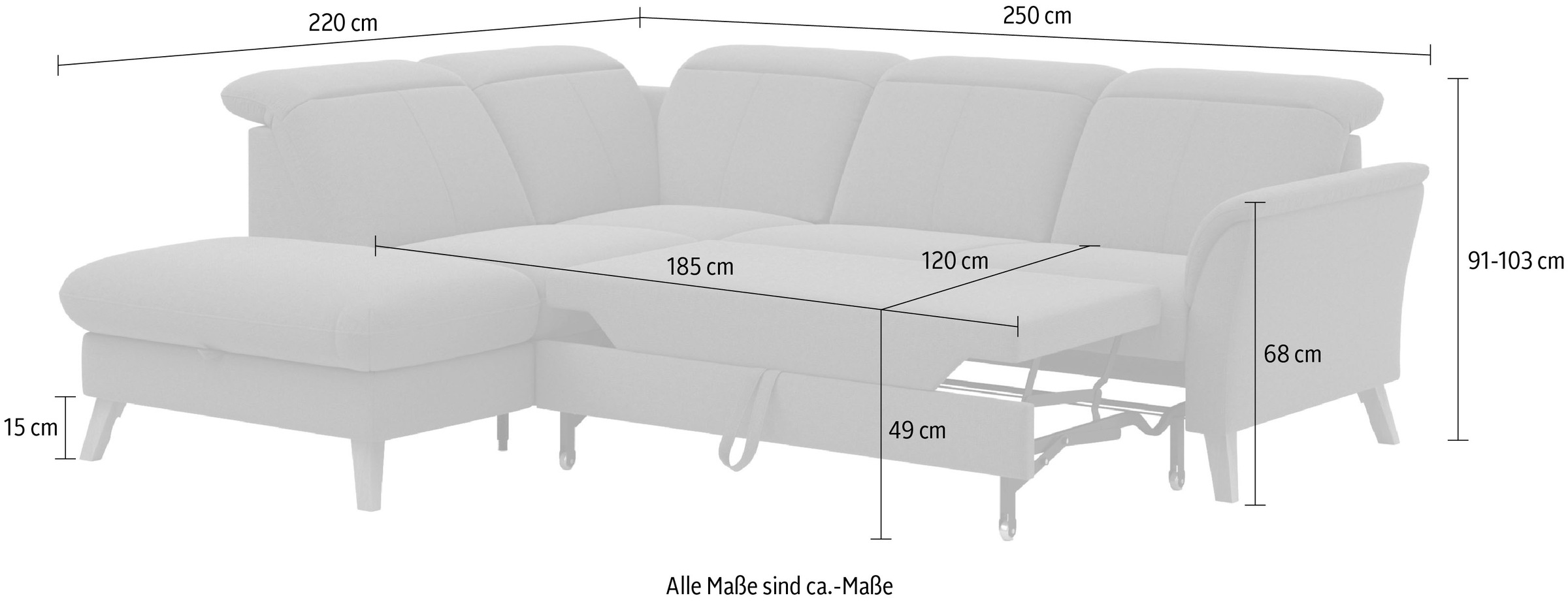 sit&more Ecksofa »Romero L-Form«, wahlweise mit oder ohne TV-Funktion, Bettfunktion, Bettkasten