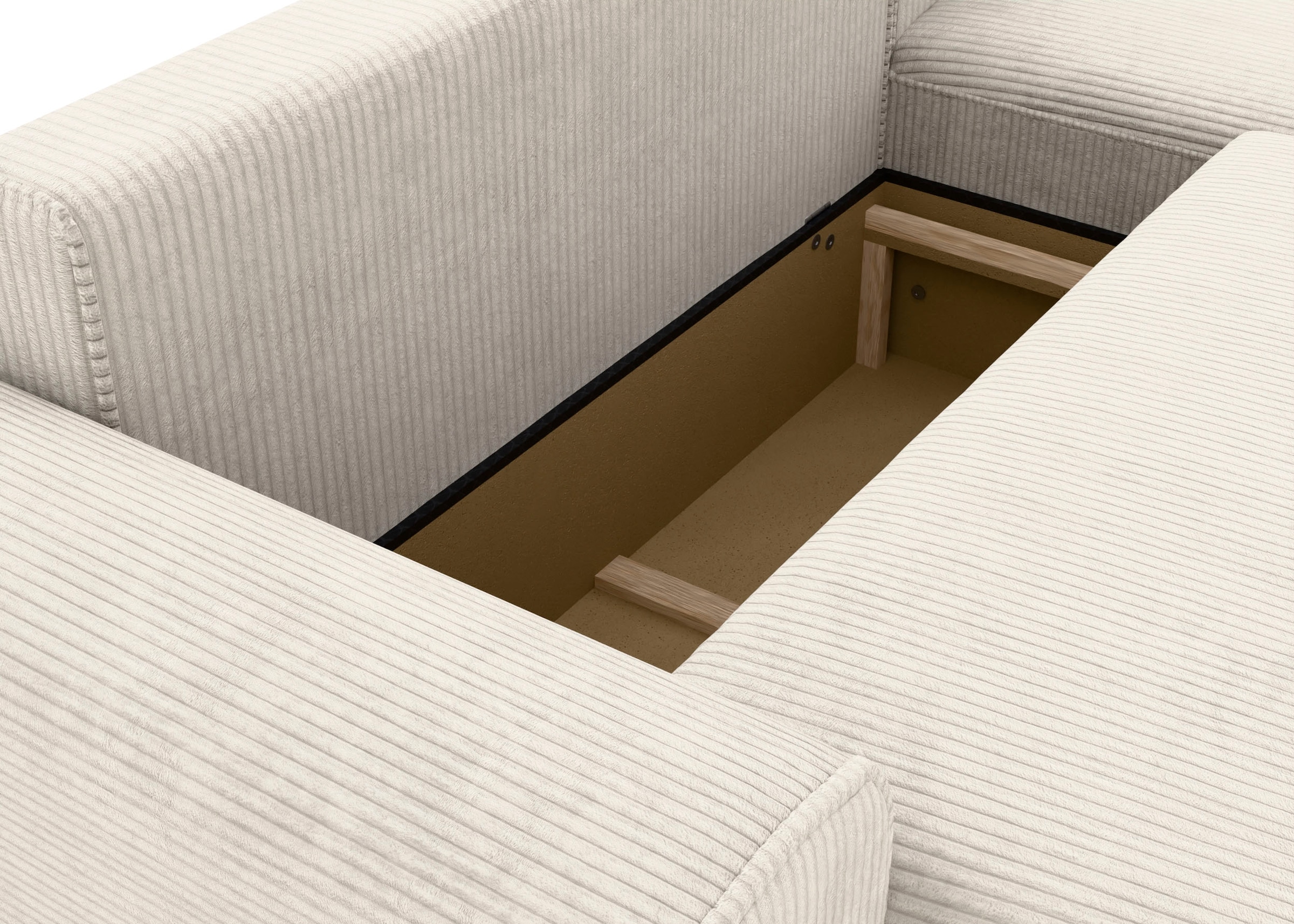 TRENDMANUFAKTUR Ecksofa »Fordon, Schlafsofa mit Bettkasten, Couch in L-Form, Breite 250 cm«, in Cordstoff HYPER, cream, Recamiere rechts