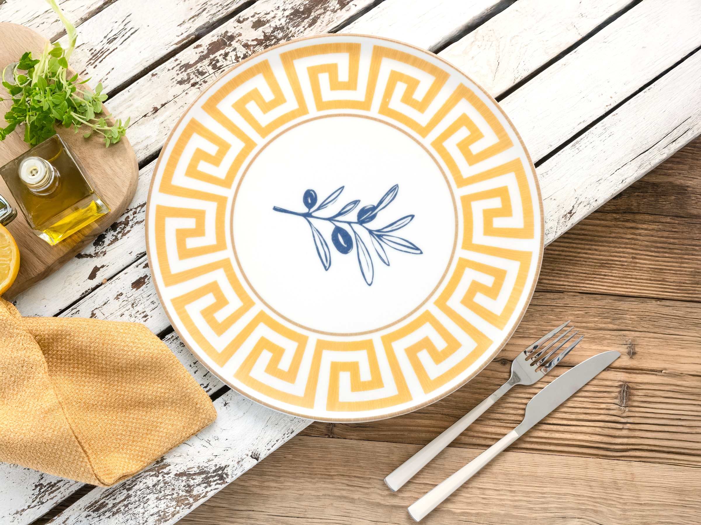 CreaTable Pizzateller »Gourmet Athena, Teller-Set, 4-tlg.« Griechische Eleganz, Vielseitig einsetzbar