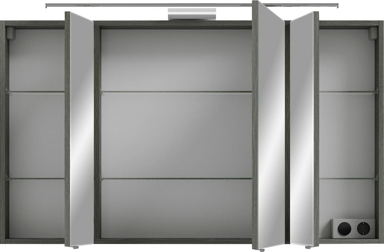 Saphir Badmöbel-Set »6005 Sprint Keramik-Waschtisch mit LED-Spiegelschrank, 122 cm breit«, (2 St.), Waschplatz inkl. Türdämpfer, 3 Türen, 2 Schubladen, Waschtisch Set