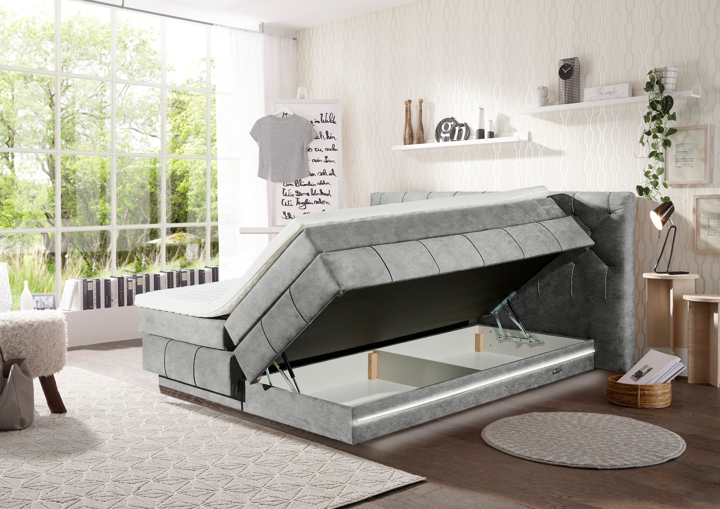 8. Bild von ED EXCITING DESIGN Boxspringbett »Florenz«, inkl. zwei schwebenden Bettkästen, wahlweise mit LED-Leiste