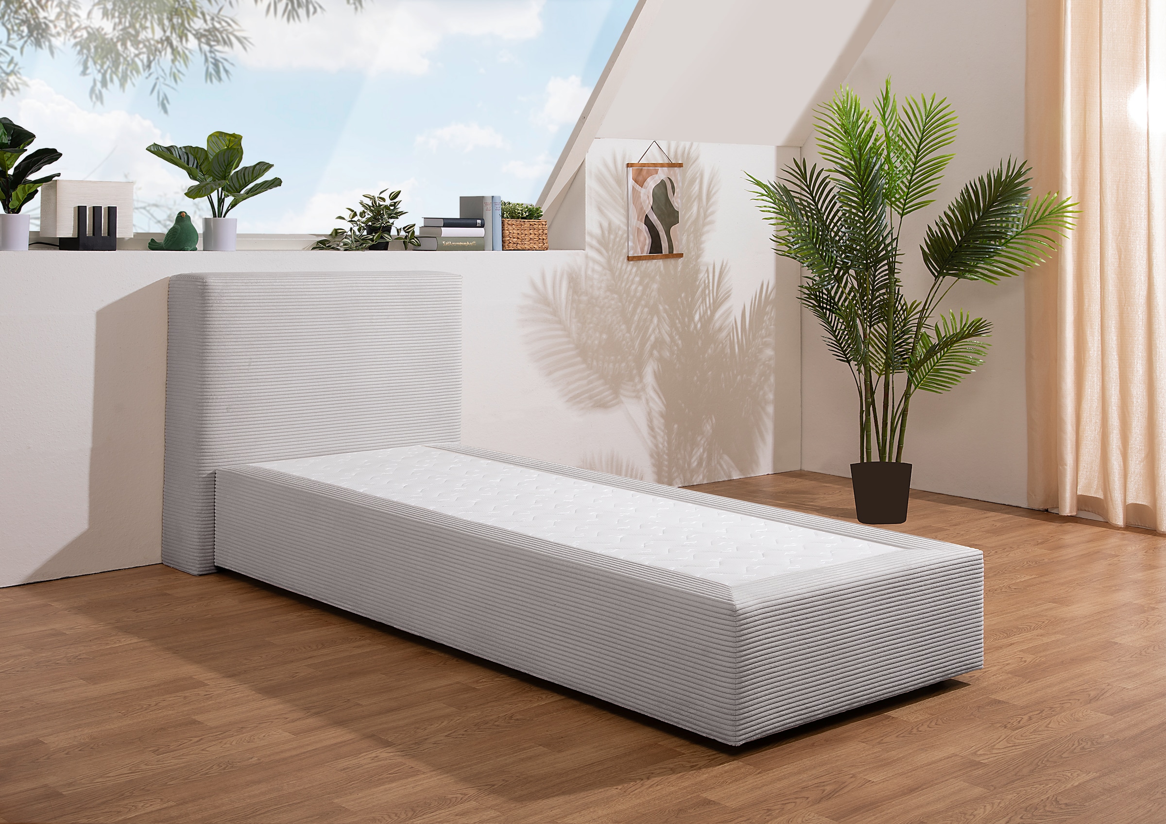 ANDAS Boxspringbett »Åby« In Cord Bezug, wahlweise mit und ohne Matrazte erhältlich grau