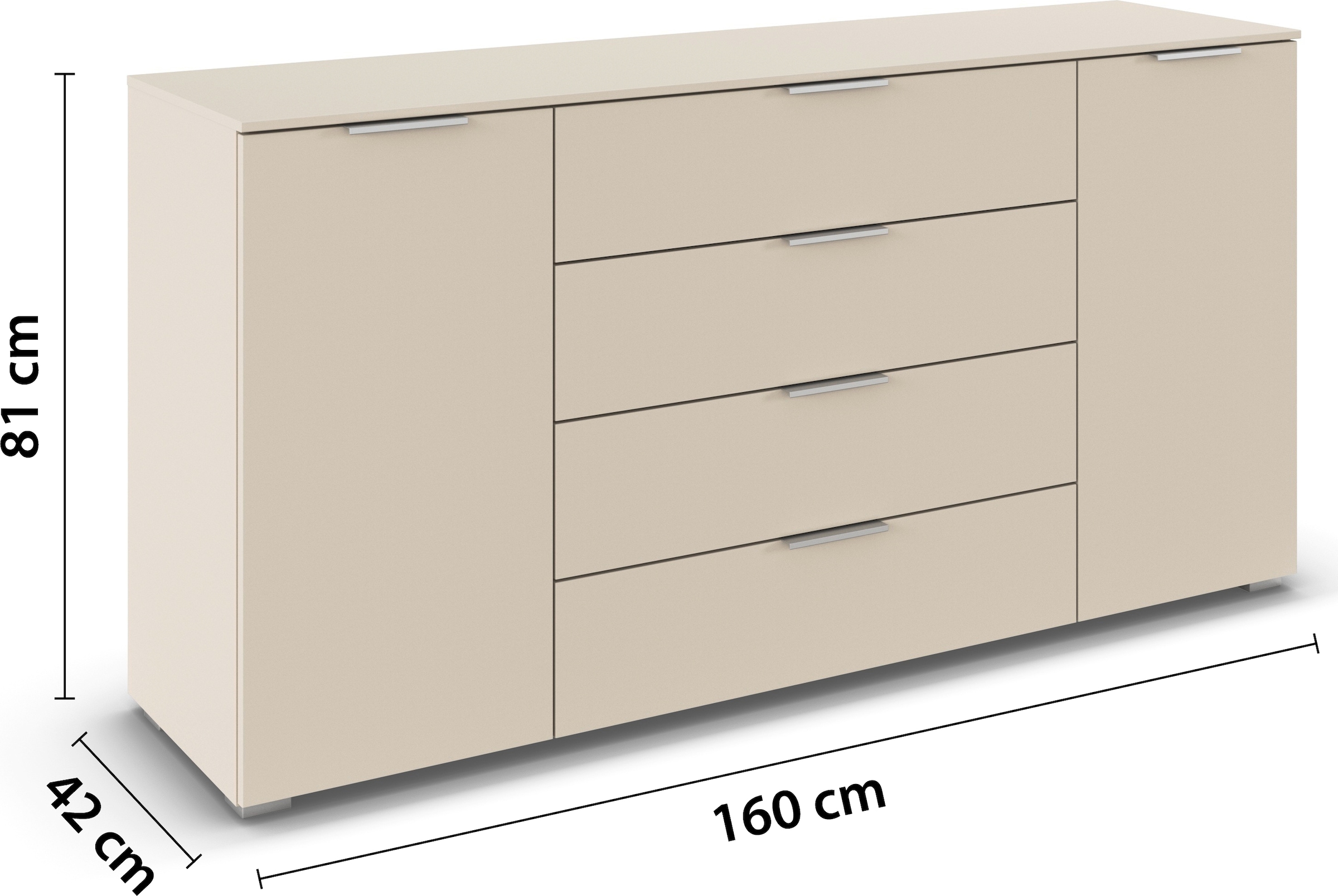 OTTO home Kombikommode »Kommode Sideboard Schubladenkommode Schlafzimmerkommode ASTANA« Breite 160 cm / Höhe 81 cm, mit 4 Einlegeböden,  2-türig, 4 geräumige Schubladen, Kantengriff Alufarben MADE IN GERMANY