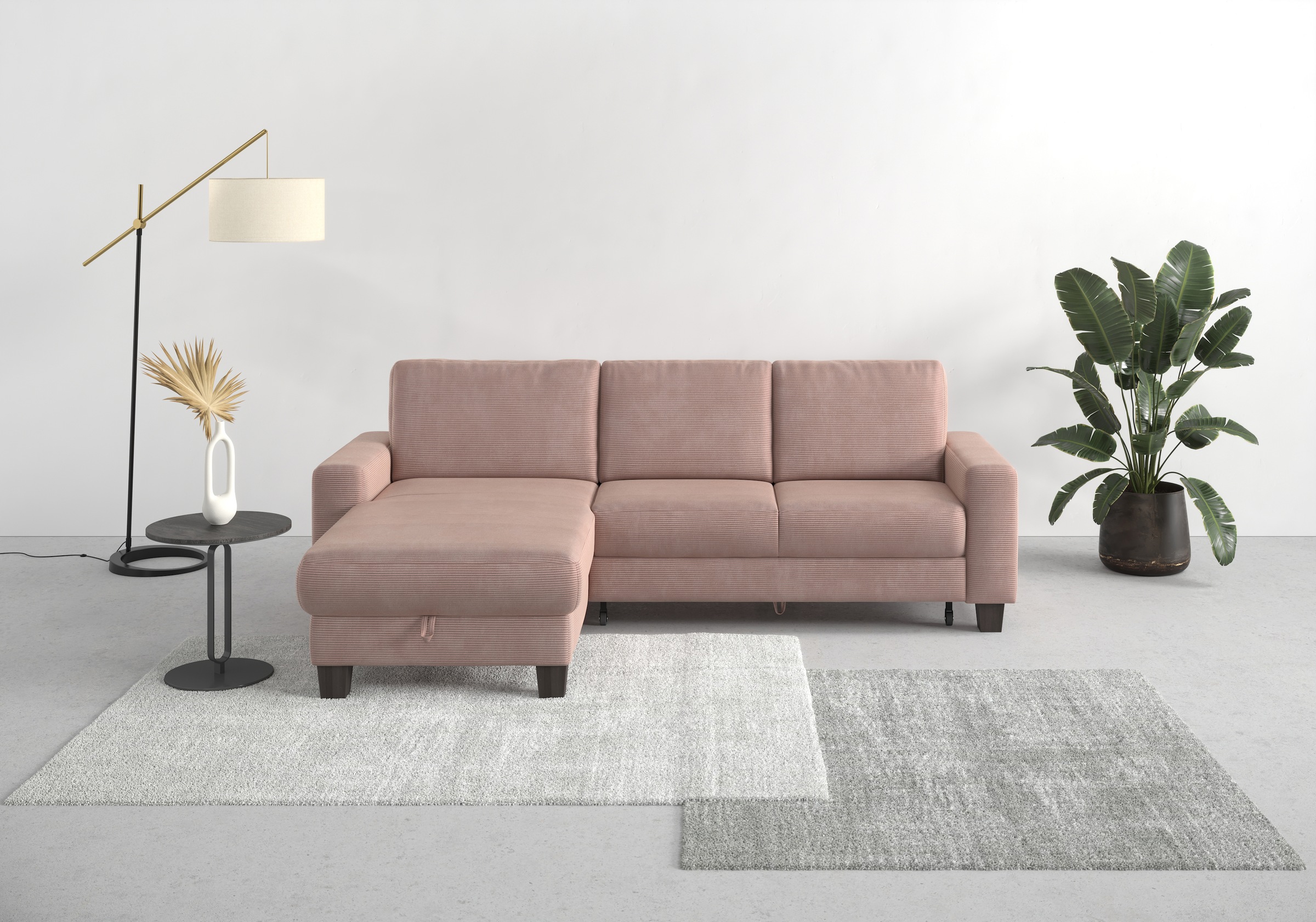 Home affaire Ecksofa »Summer L-Form«, mit Recamiere, mit oder ohne Bettfunktion und Bettkasten, Cord-Bezug
