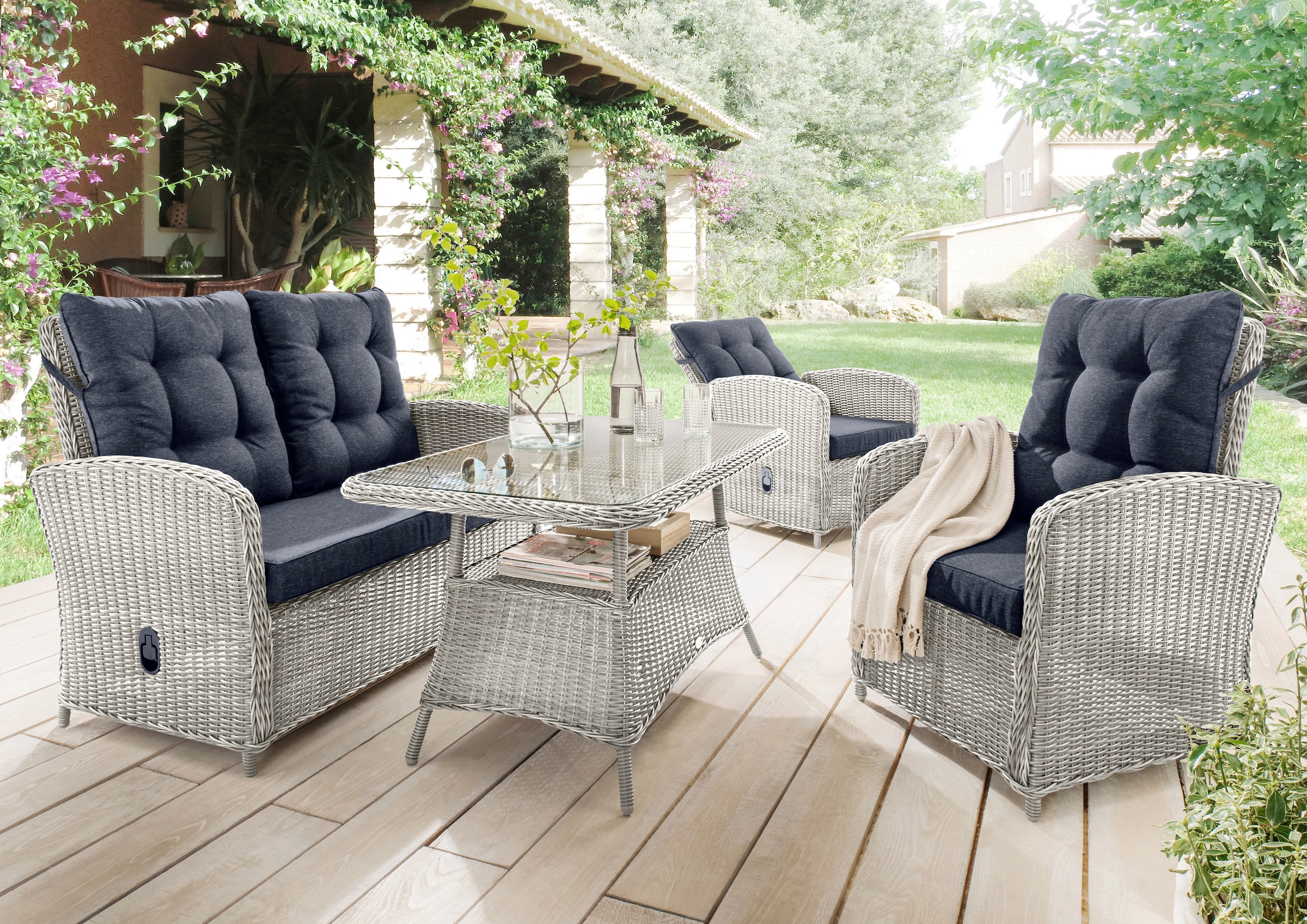 Destiny Gartenlounge-Set »MERANO« 1x 2er Sofa, 2x Sessel, 1x Tisch, inkl. A günstig online kaufen
