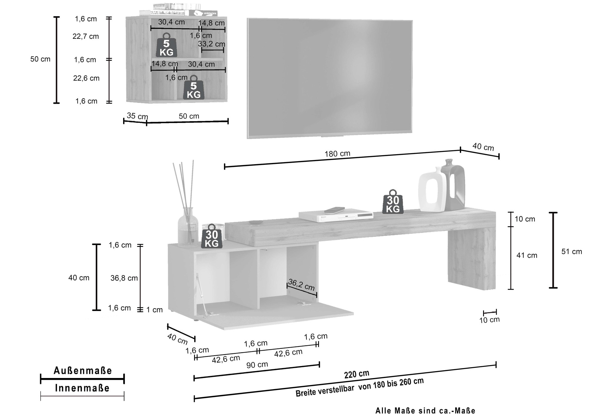 INOSIGN TV-Wand »Chronos TV-Set, Wohnwand – Elemente frei platzierbar, Made in Italy« Set, 2-er set, 2 Stk. tlg.