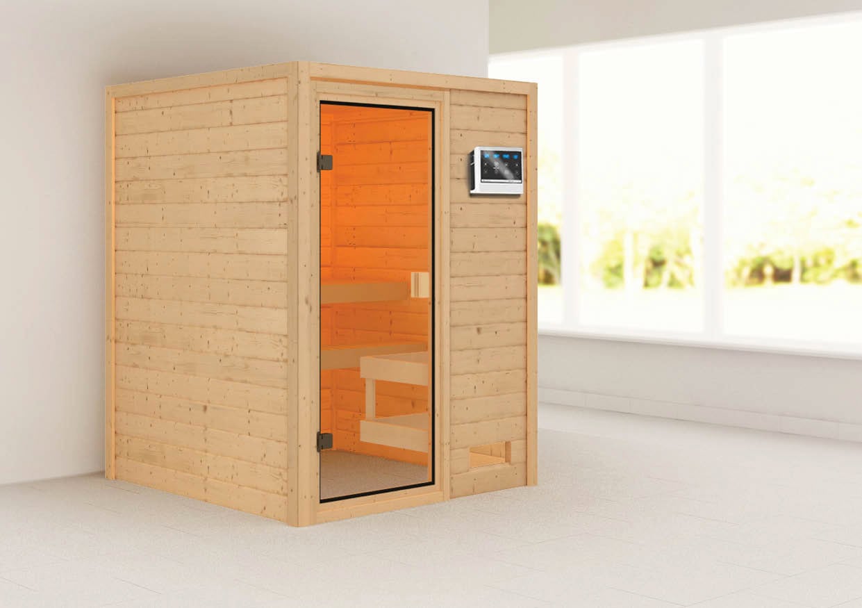 welltime Sauna »Sandy«, 3,6-kW-Bio-Plug & Play Ofen mit ext. Steuerung