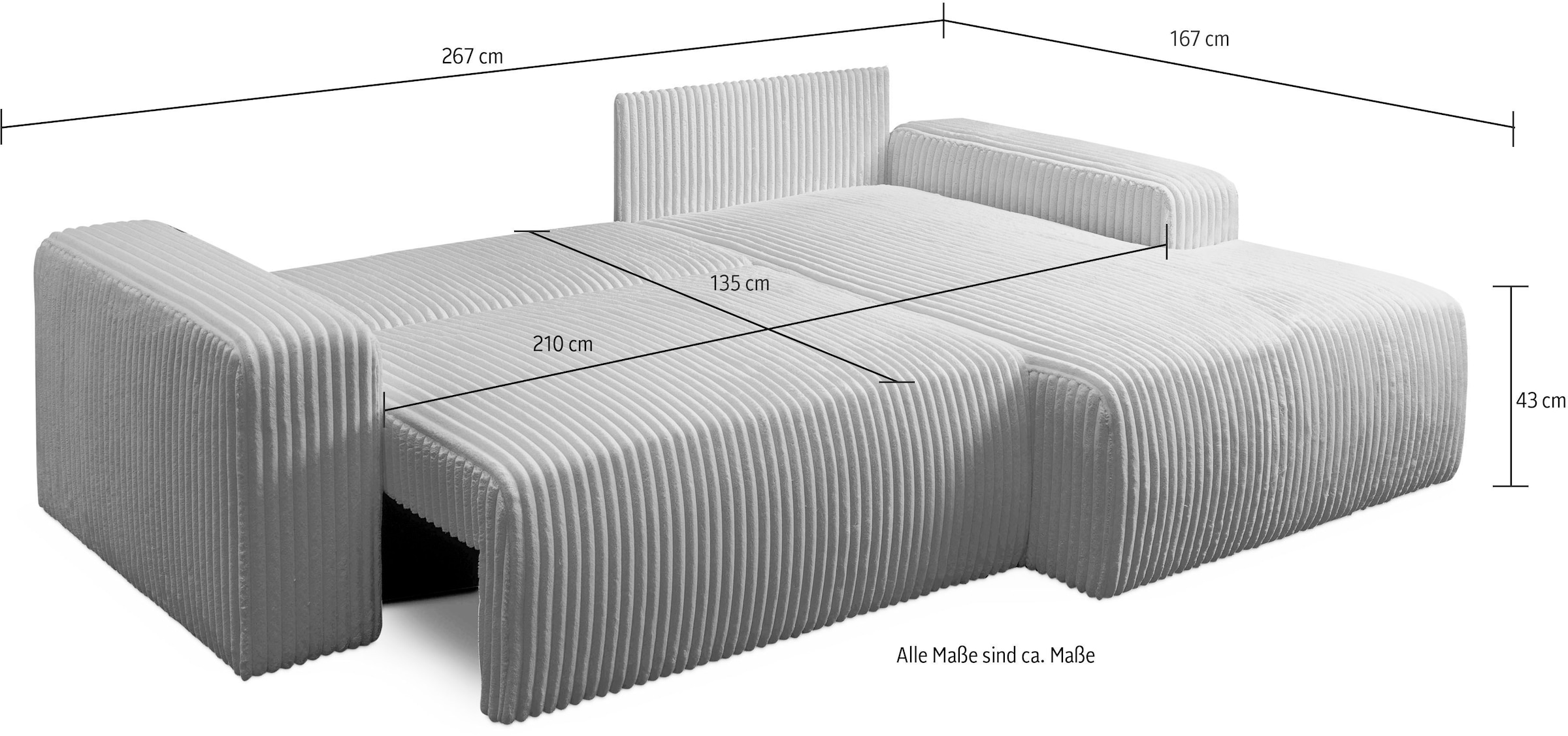 WERK2 Ecksofa »Rotterdam-L 267 x 165 cm mit Bett und Bettfunktion, bequem, Cord« Cord, L-Form, Schlaffunktion, Bettkasten