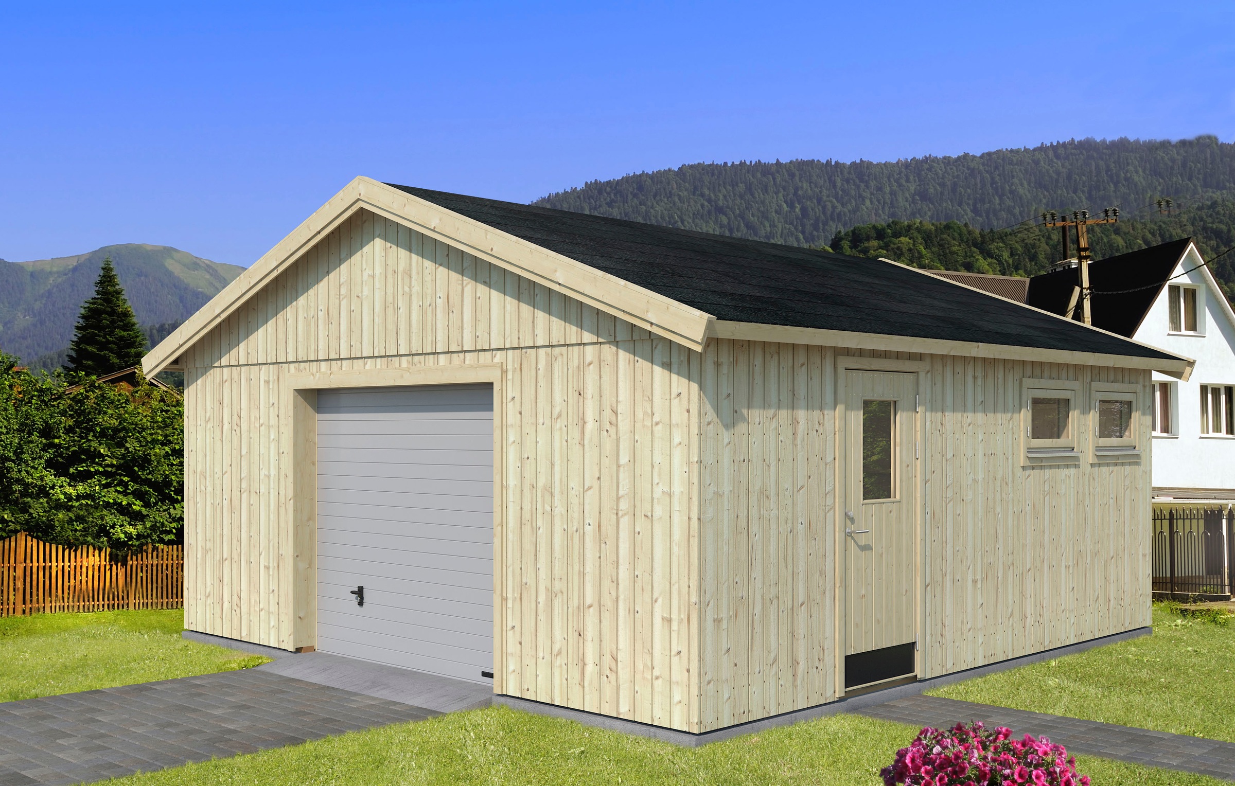Palmako Garage »Andre«, BxTxH: 495x595x316 cm, mit Sektionaltor, naturbelassen