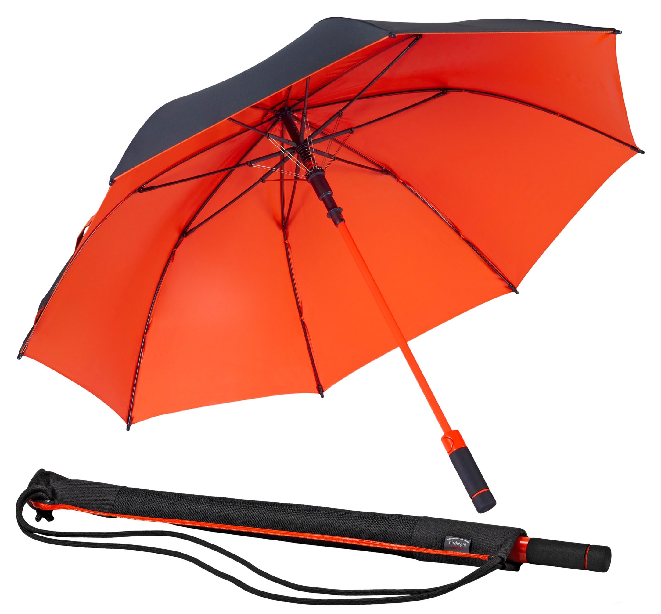 EuroSCHIRM® Stockregenschirm »birdiepal® seasons, schwarz/orange«, Mit UV-Lichtschutzfaktor 50+