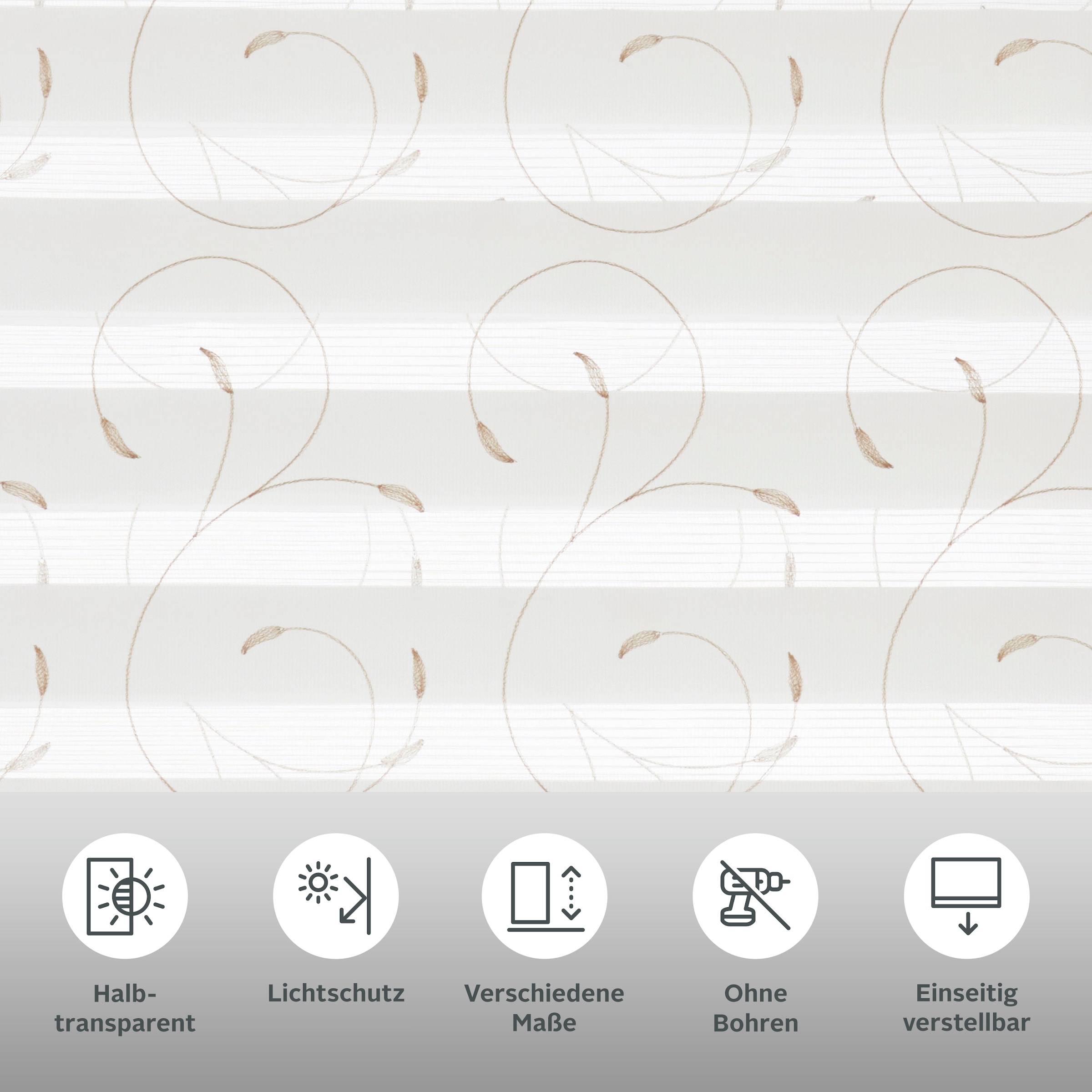 my home Doppelrollo »Clara«, Lichtschutz, Sichtschutz-Verdunkelung, ohne Bohren, freihängend, im Fixmaß, mit Stickerei, Ranken, floral, bestickt, Klemmträger