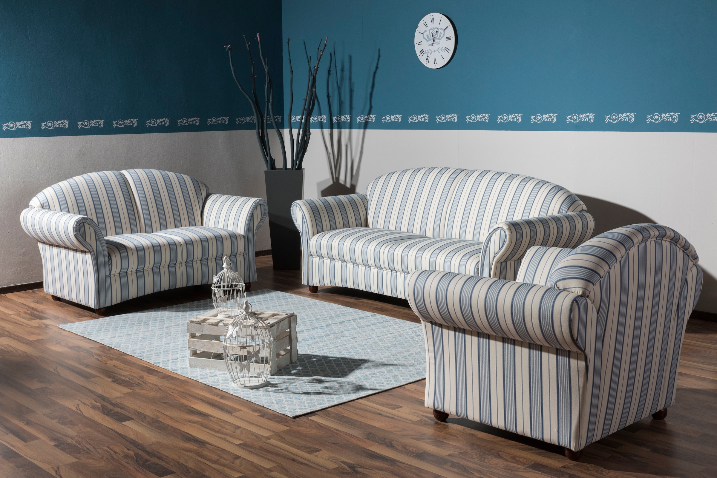Max Winzer® 2-Sitzer »Caros, klassisch modernes Sofa, elegant geschwungene Formensprache«, bequem durch Federkernunterfederung, Retro, Streifendesign
