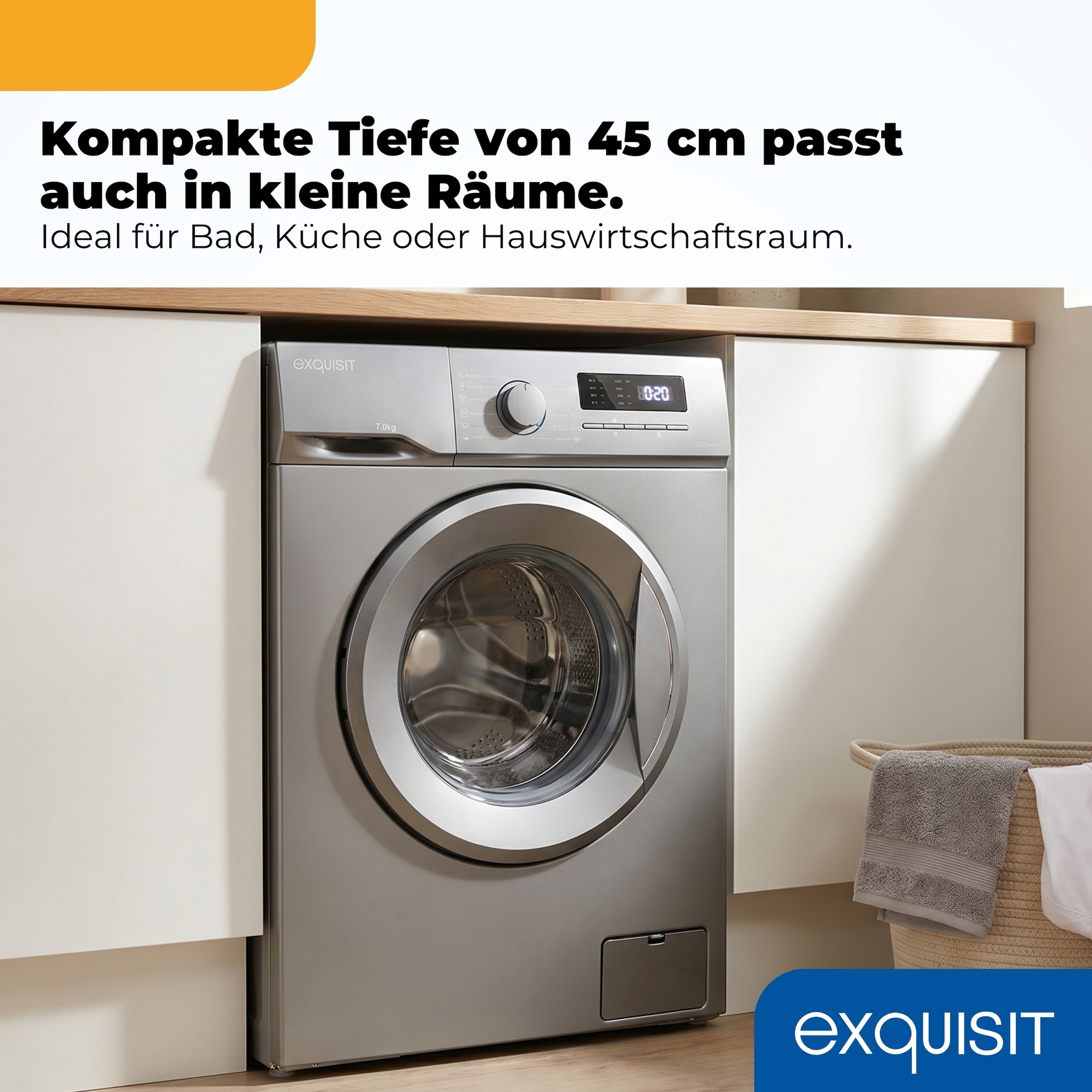 exquisit Waschmaschine »WA7014-021A inoxlook-az« 7 kg Kurzprogramm-frische Wäsche nach 15 Minuten,AquaStop-Vollwasserschutz