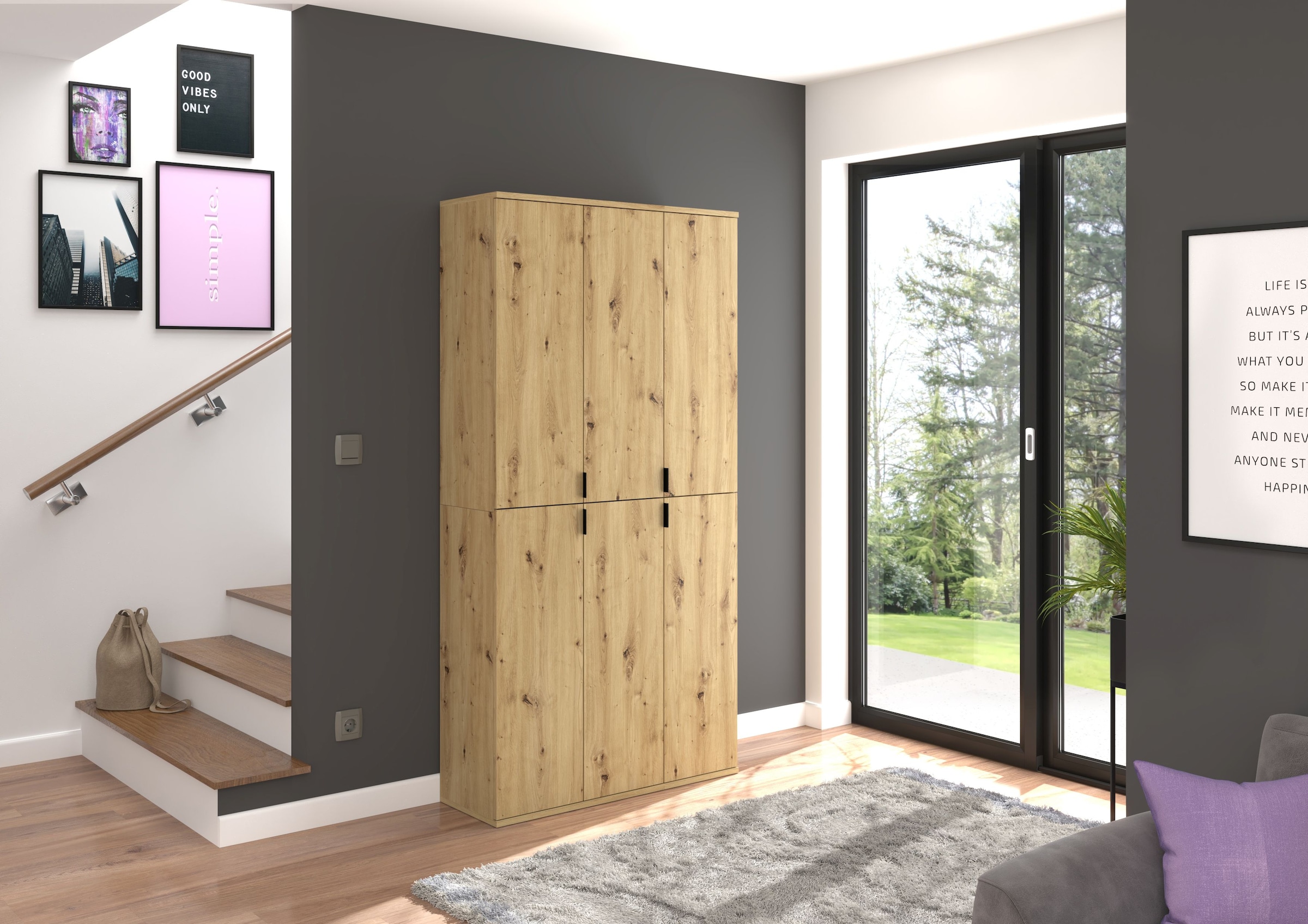 INOSIGN Garderoben-Set »Trondheim, 91 cm, best. aus 2 Schränken, 6 Türen, 15 Fächer«, (Set, 2 St.), inkl. ausziehbarer Kleiderstange, Garderobenschrank, Kleiderschrank
