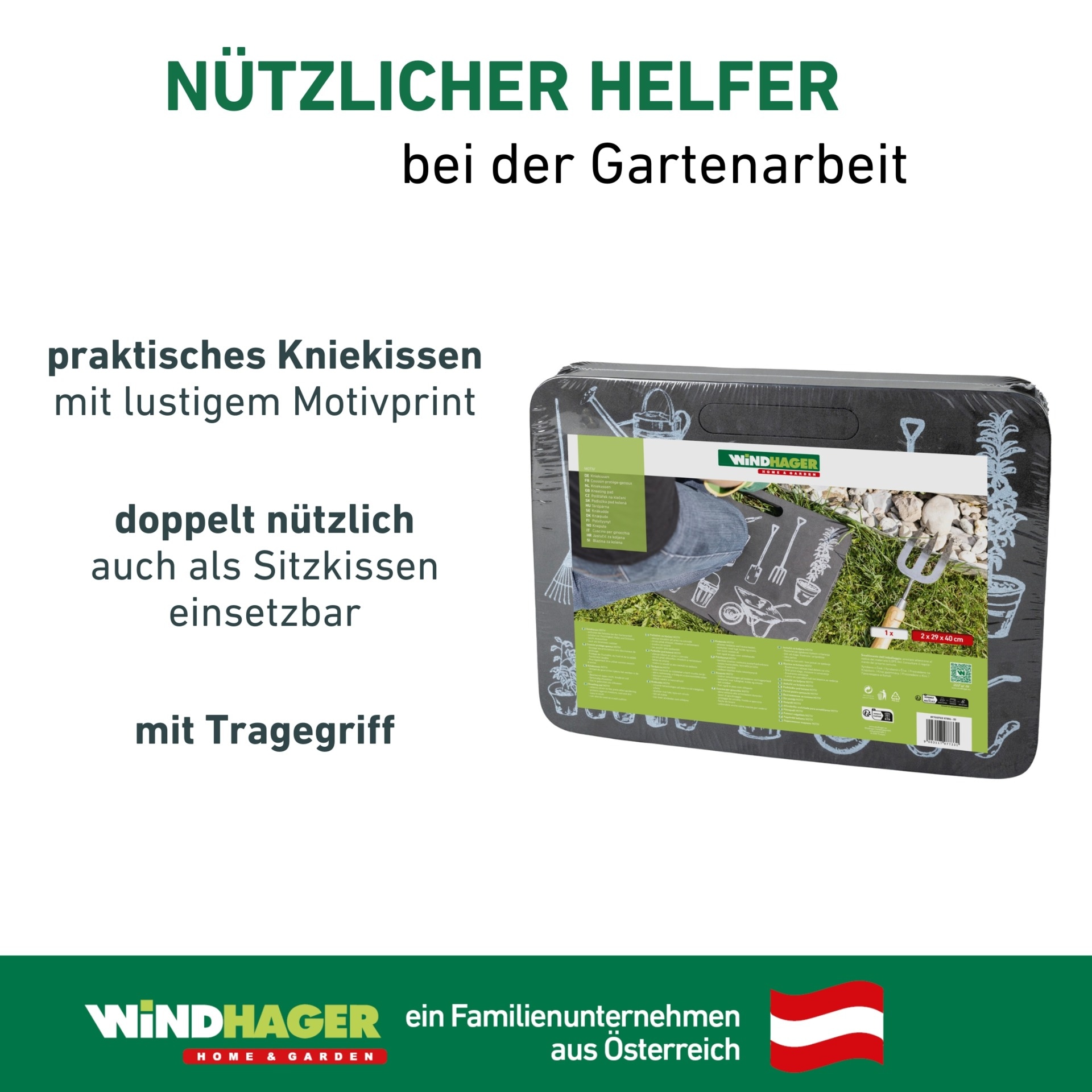 Windhager Kniekissen »mit Motiv für den Garten« Outdoor Sitzkissen, Knieschoner mit Tragegriff, anthrazit