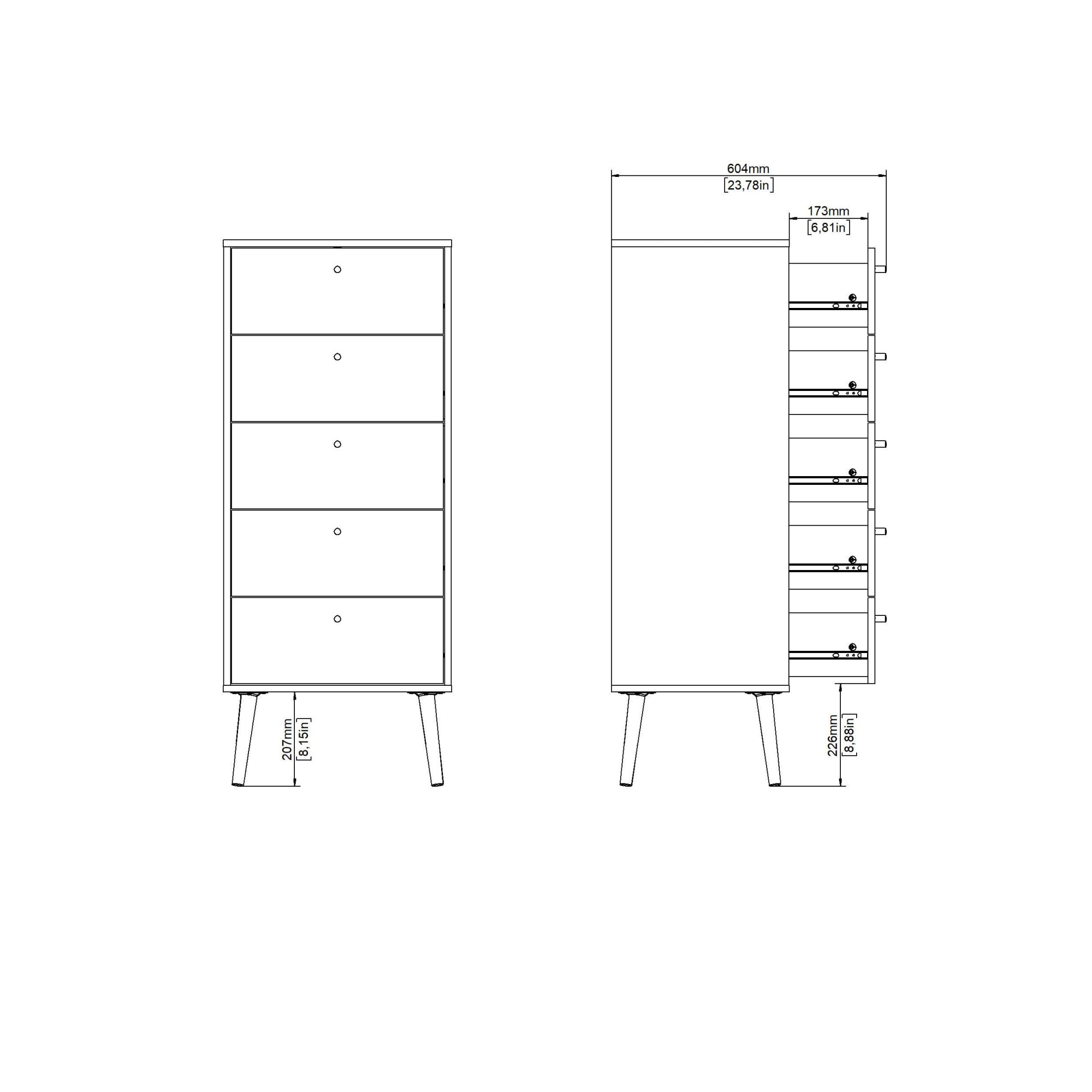 andas Highboard »Bodo, Hochkommode, Aufbewahrung, Stauraum«, mit 5 Schubladen, Beine und Griffe aus Echtholz, Breite 50 cm