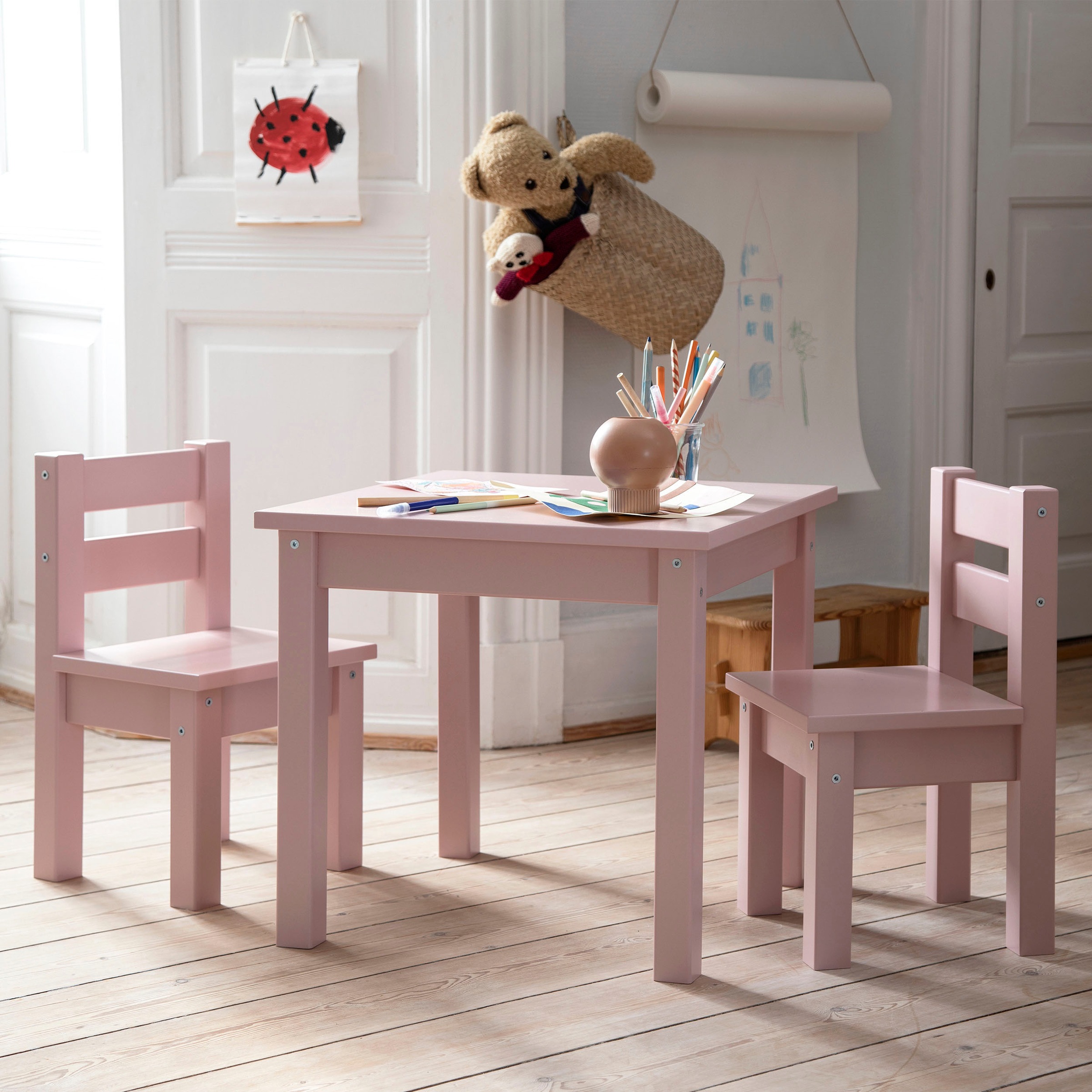 Hoppekids Kindersitzgruppe »MADS Kindersitzgruppe«, (Set, 3 tlg., 1 Tisch, 2 Stühle), in vielen Farben, mit zwei Stühlen