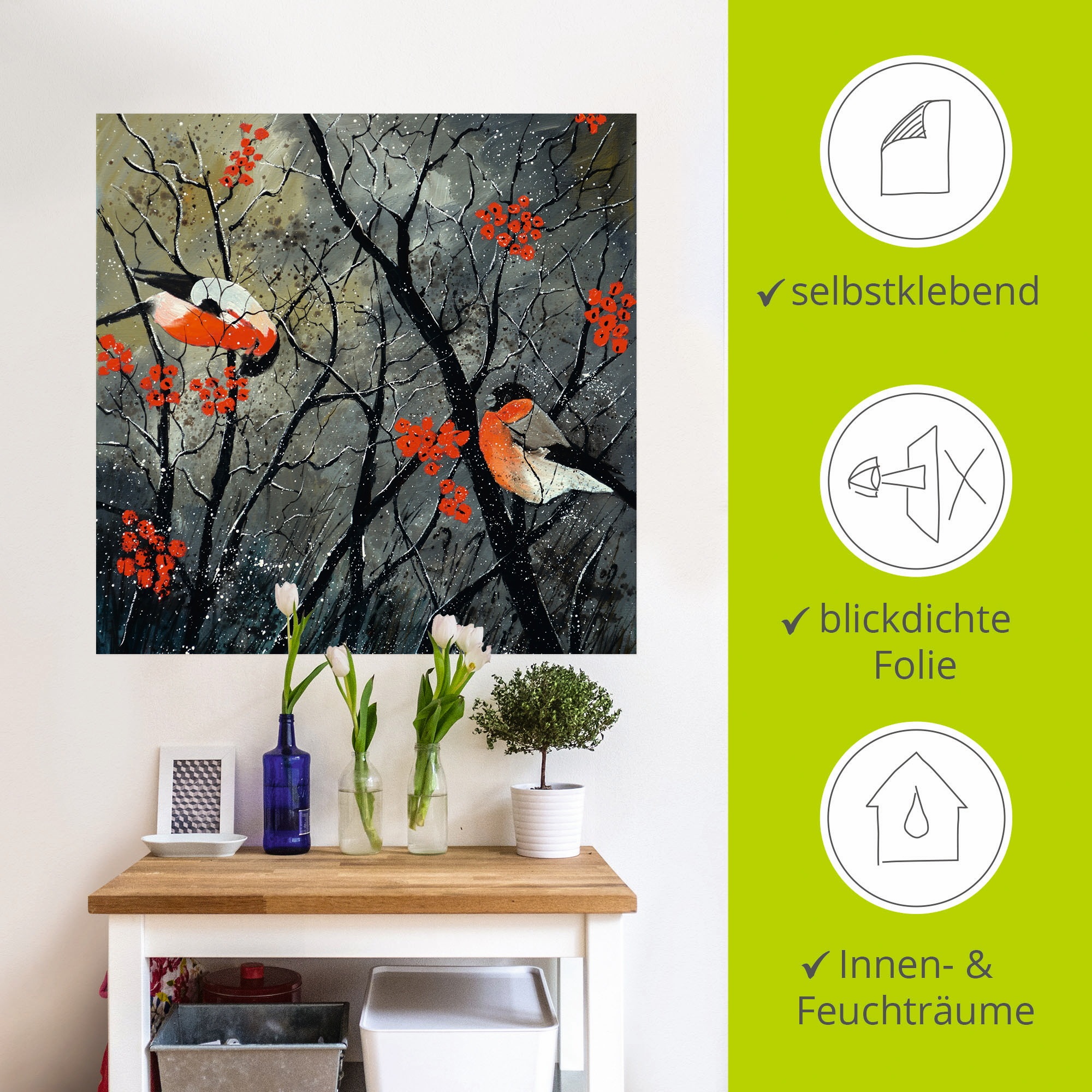 Artland Wandbild »rote Vögel im Winter«, Vögel, (1 St.), als Alubild, Outdoorbild, Leinwandbild, Wandaufkleber, versch. Größen
