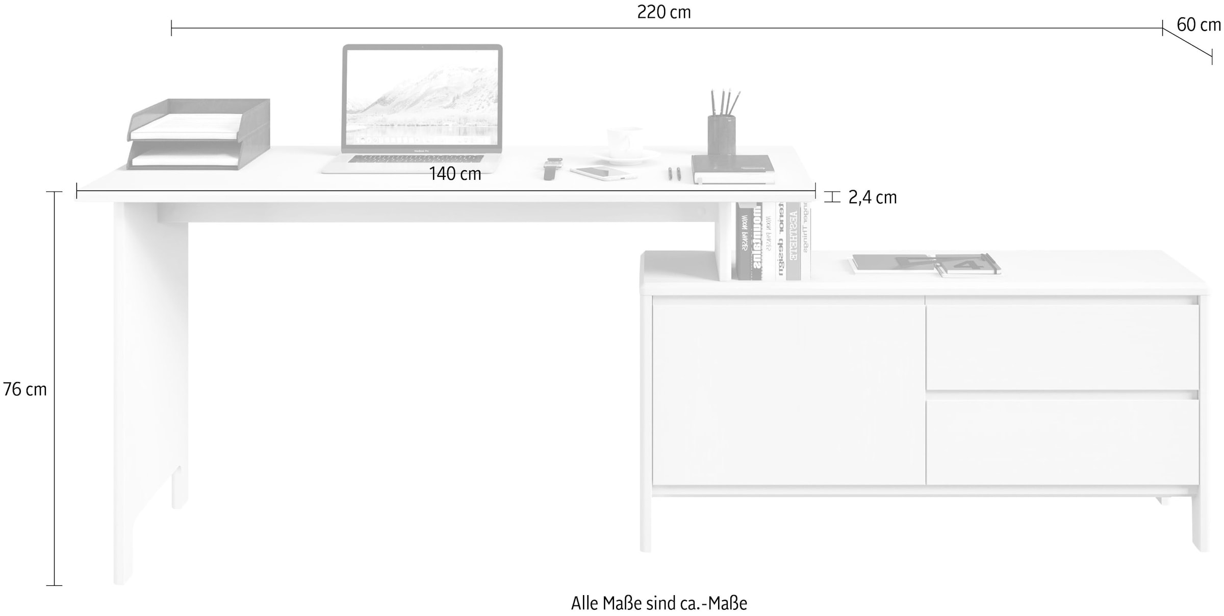 Home affaire Schreibtisch »Luven«, Breite 140-220 cm, Eckschreibtisch aus Massivholz