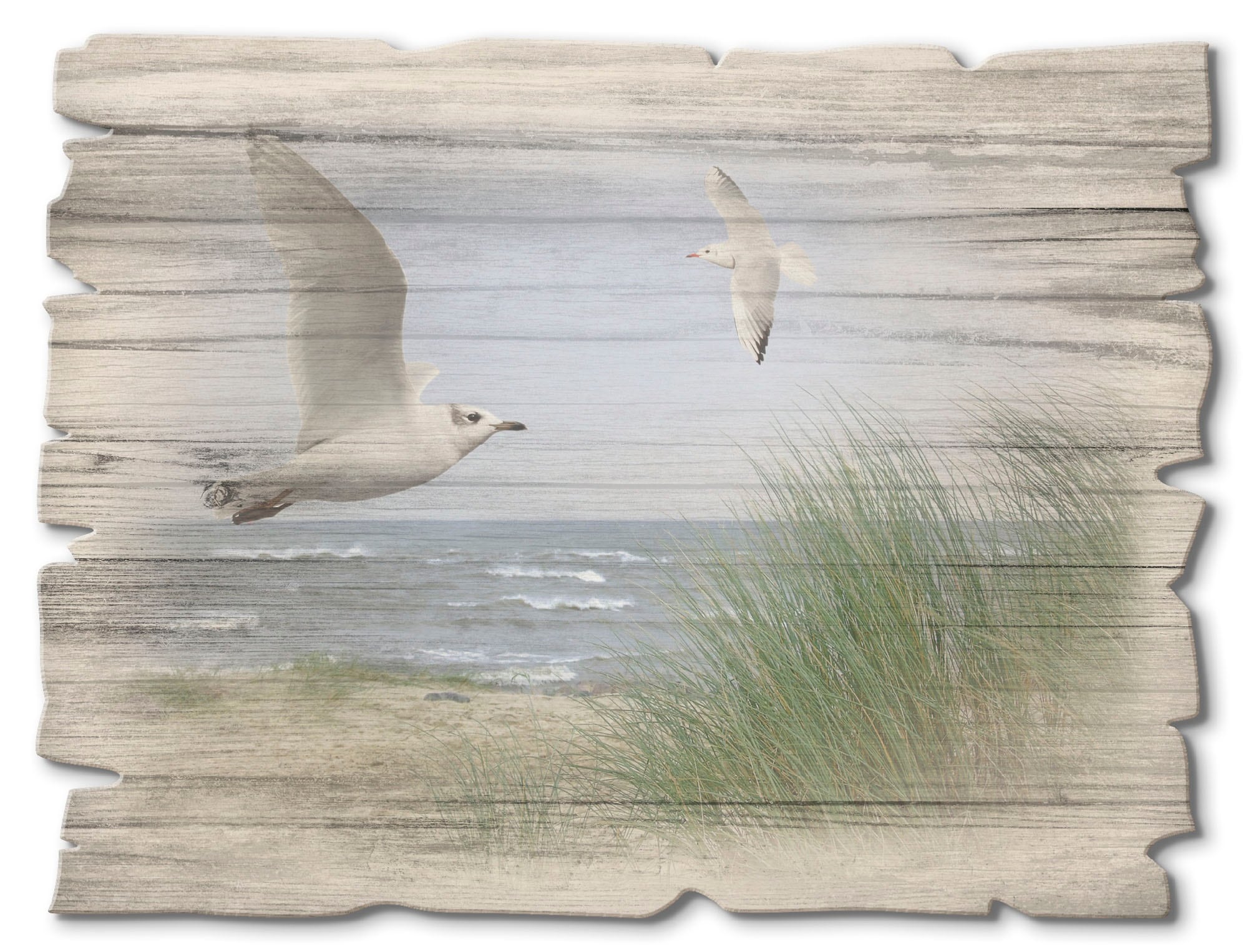 Artland Holzbild »Nordseestrand mit Möwen«, Strand, (1 St.) günstig online kaufen