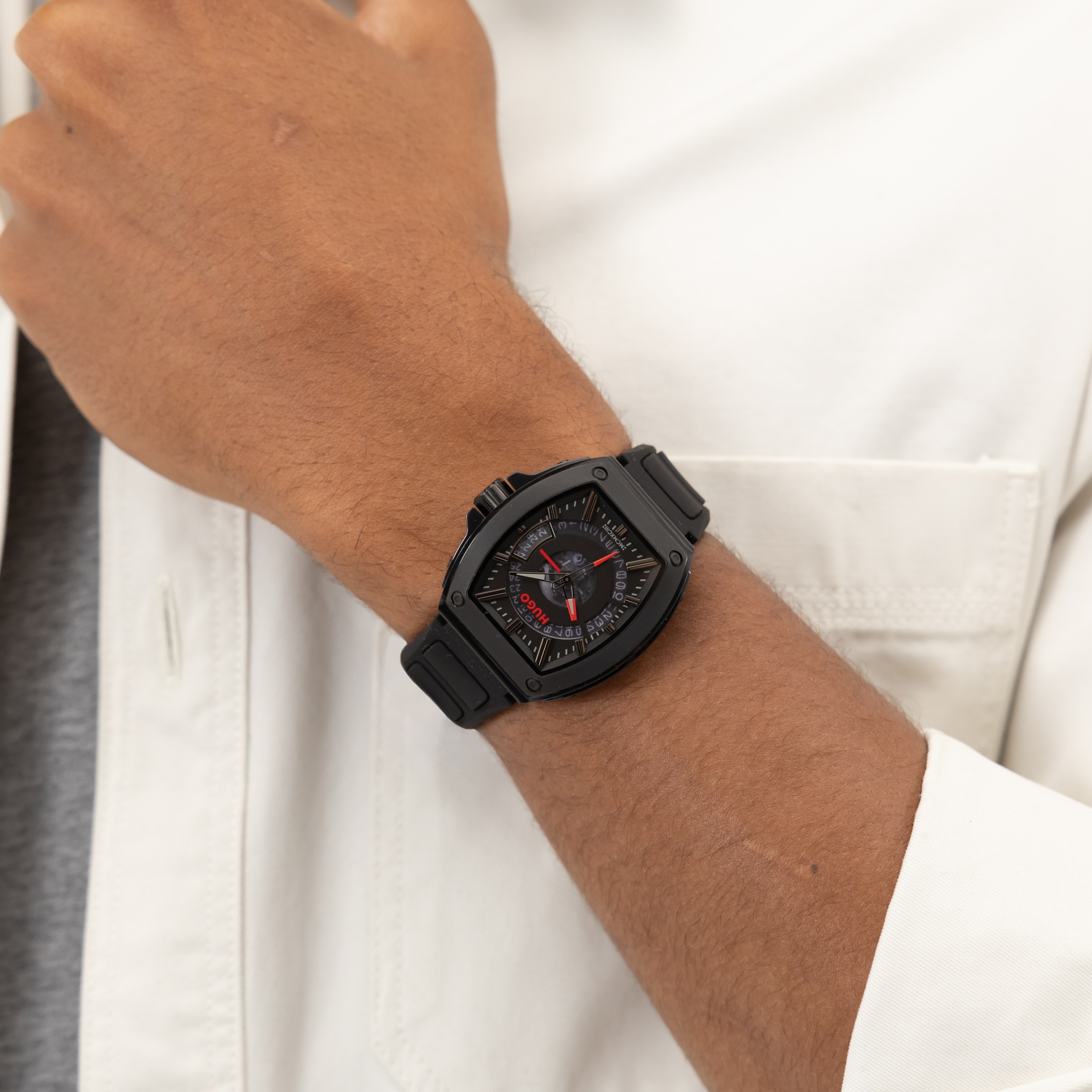HUGO Quarzuhr »#HUGO ID«, Armbanduhr, Damenuhr, Herrenuhr, Silikonarmband, analog, Tag