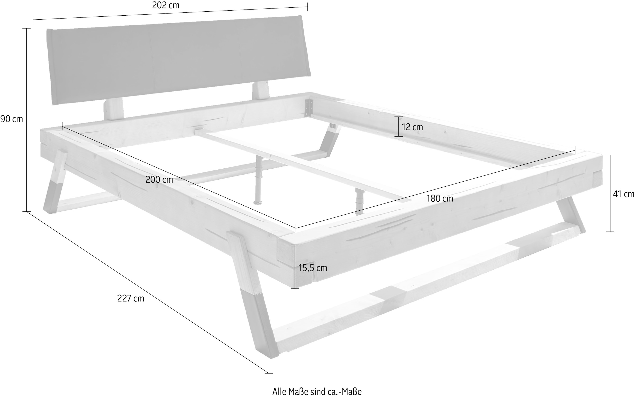 Schlafkontor Bettgestell »Lobia Massivholzbett, gepolstertes Kopfteil«, 180x200 cm, Doppelbett in Fichte natur