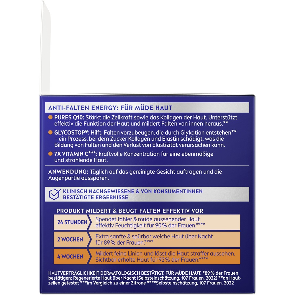 Nivea Nachtcreme »Q10 Anti-Falten Energy Nachtpflege« wirkt gezielt gegen Stress-Anzeichen (Linien, fahler Teint)