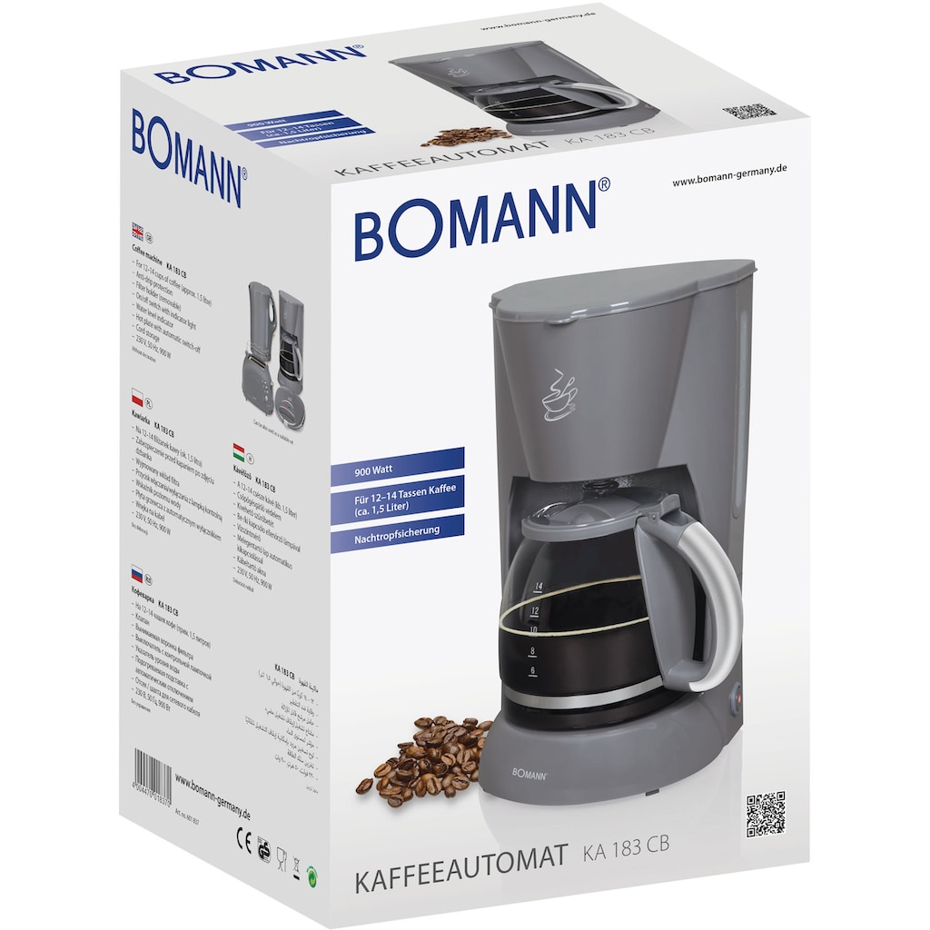 BOMANN Filterkaffeemaschine »KA 183 CB«, 1,5 l Kaffeekanne, Papierfilter, 1x4