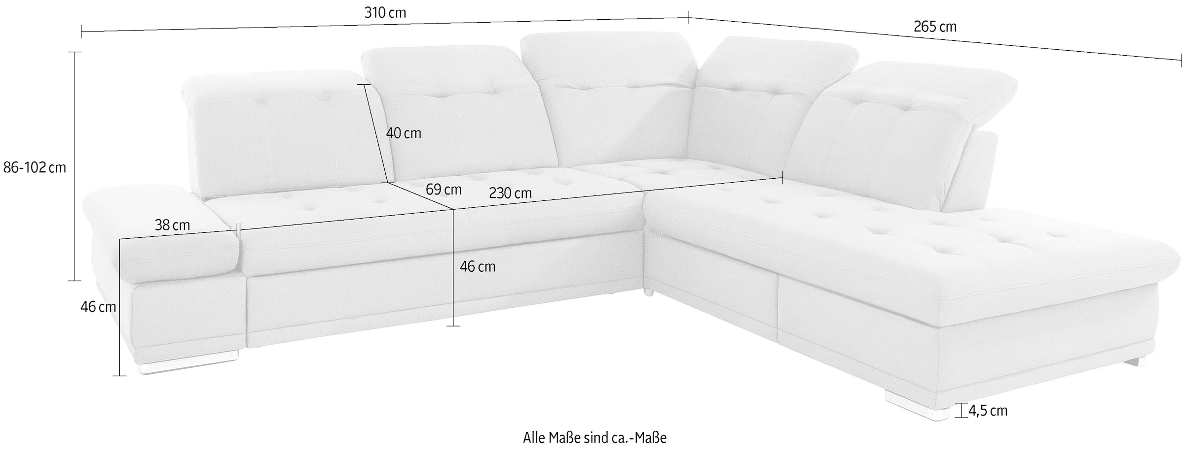COTTA Ecksofa »Holiday L-Form mit Sitztiefen-, Armteil- und Kopfteilverstellung«, wahlweise mit Bettfunktion & Bettkasten