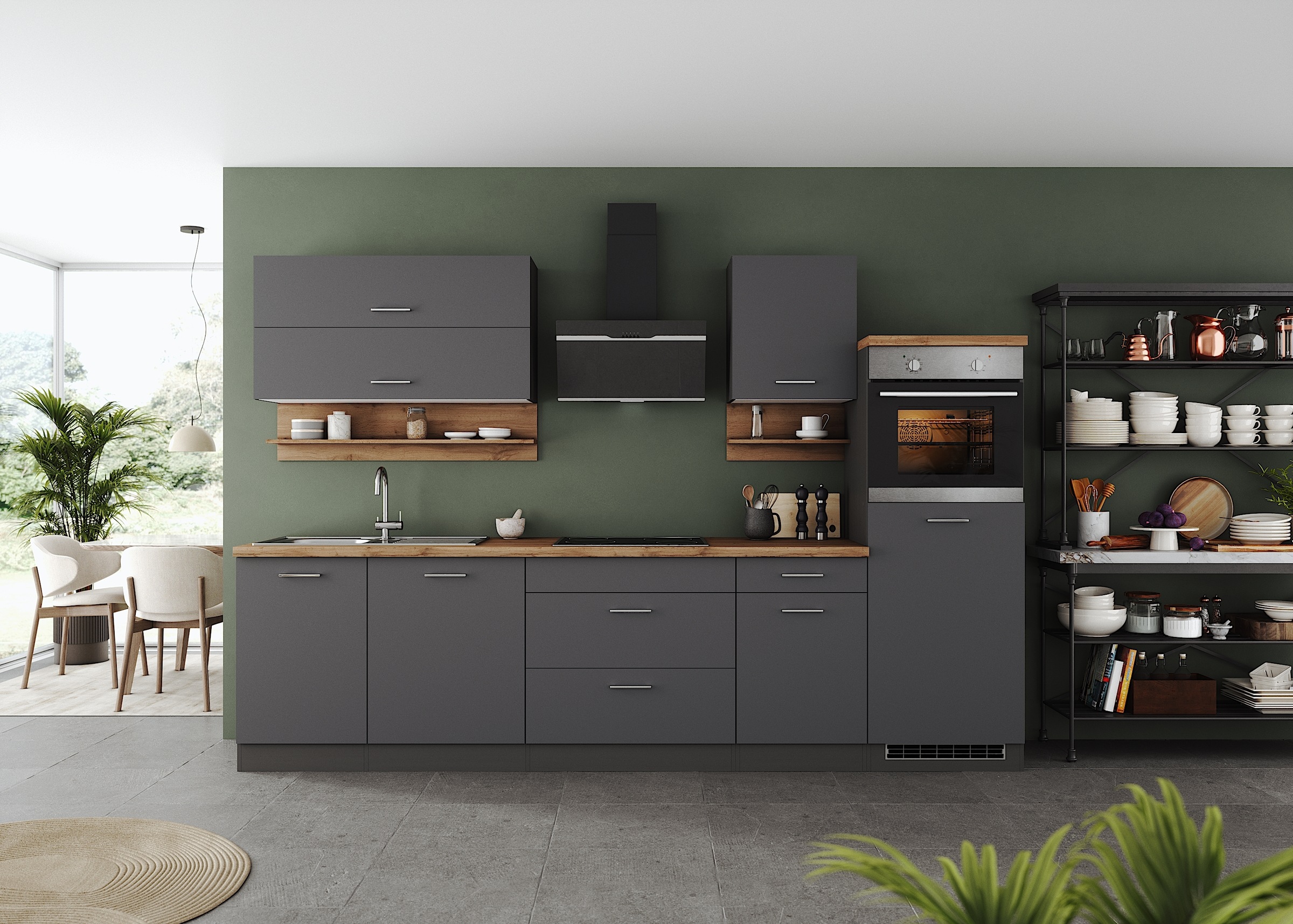 KOCHSTATION Küchenzeile »KS-Milan«, 300 cm breit, robuste Metallauszüge, vi günstig online kaufen